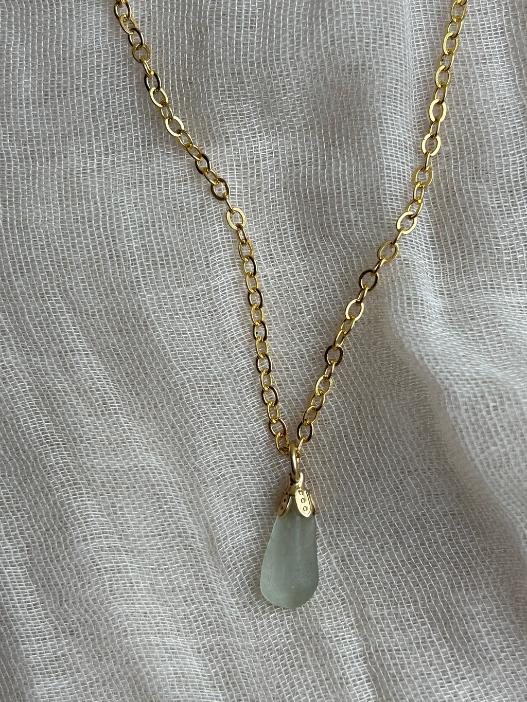 Handmade Sea Glass Pendant Necklace – Delicate  Gold-Plated Chain