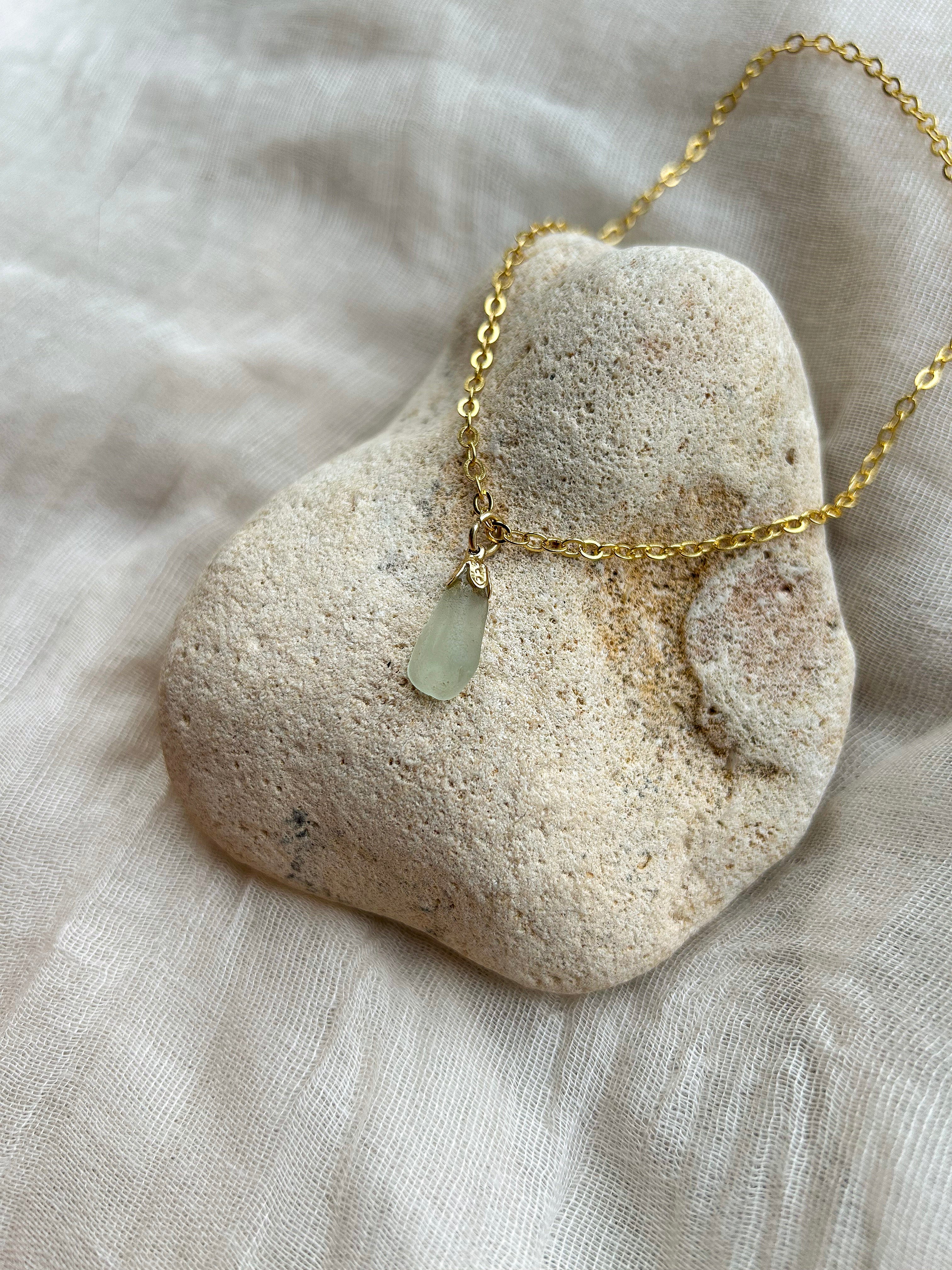 Handmade Sea Glass Pendant Necklace – Delicate  Gold-Plated Chain