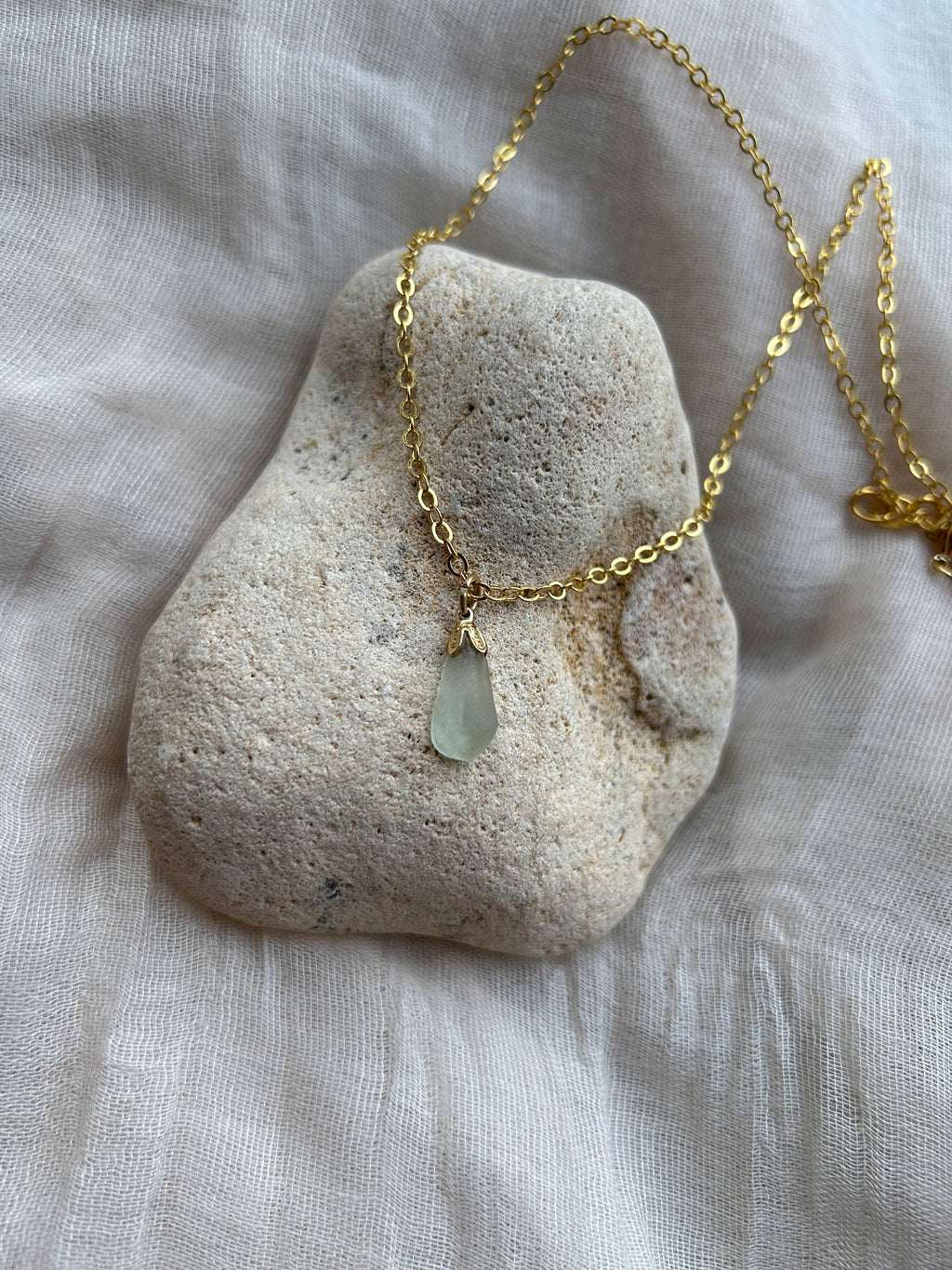 Handmade Sea Glass Pendant Necklace – Delicate  Gold-Plated Chain