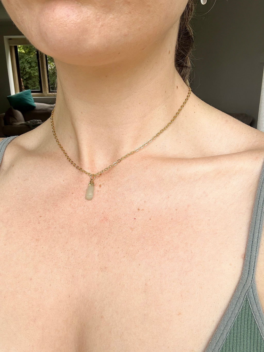 Handmade Sea Glass Pendant Necklace – Delicate  Gold-Plated Chain