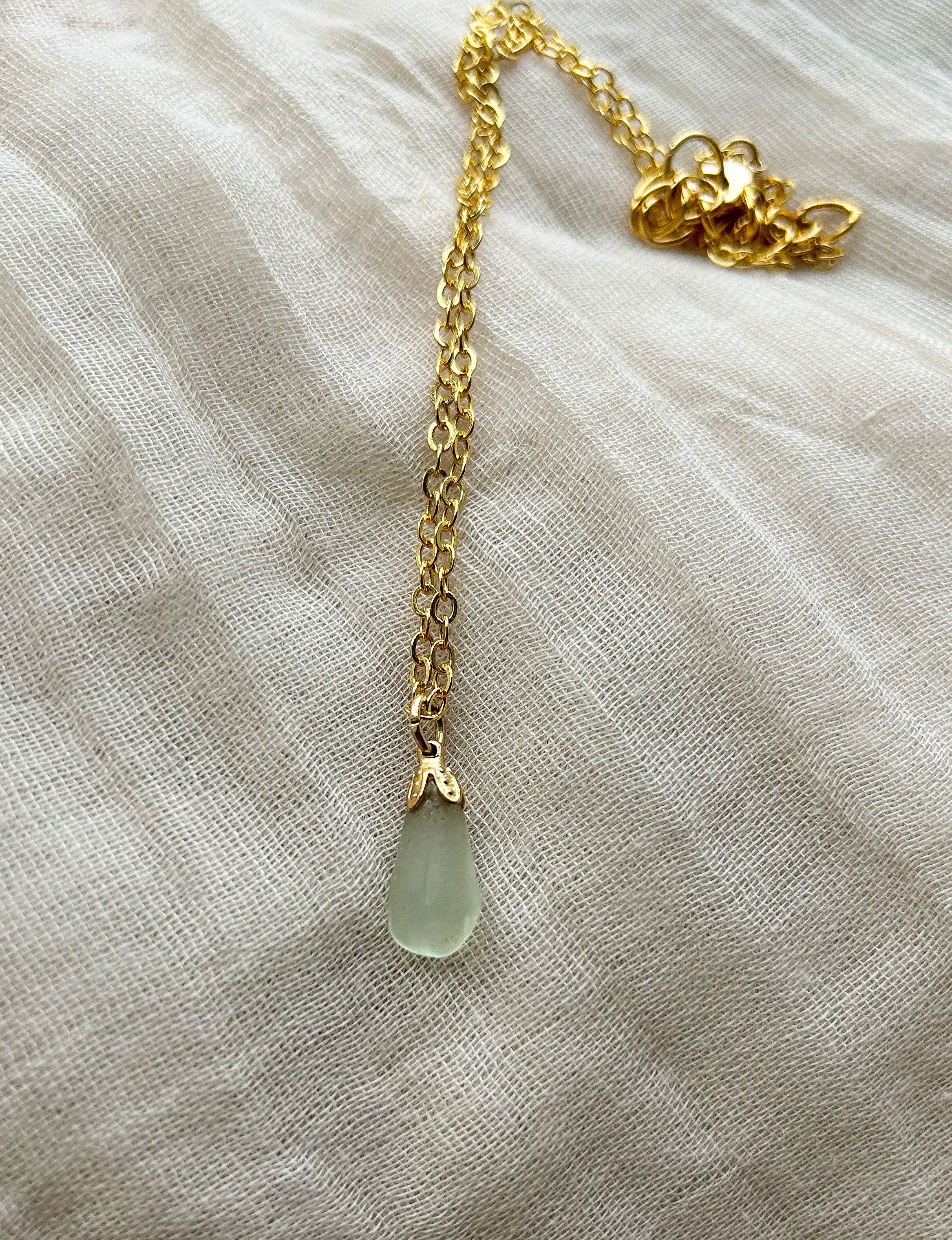 Aqua Sea Glass Pendant Necklace – Gold-Plated Chain