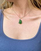 Chunky Sea Glass Necklace – Silver-Plated Chain