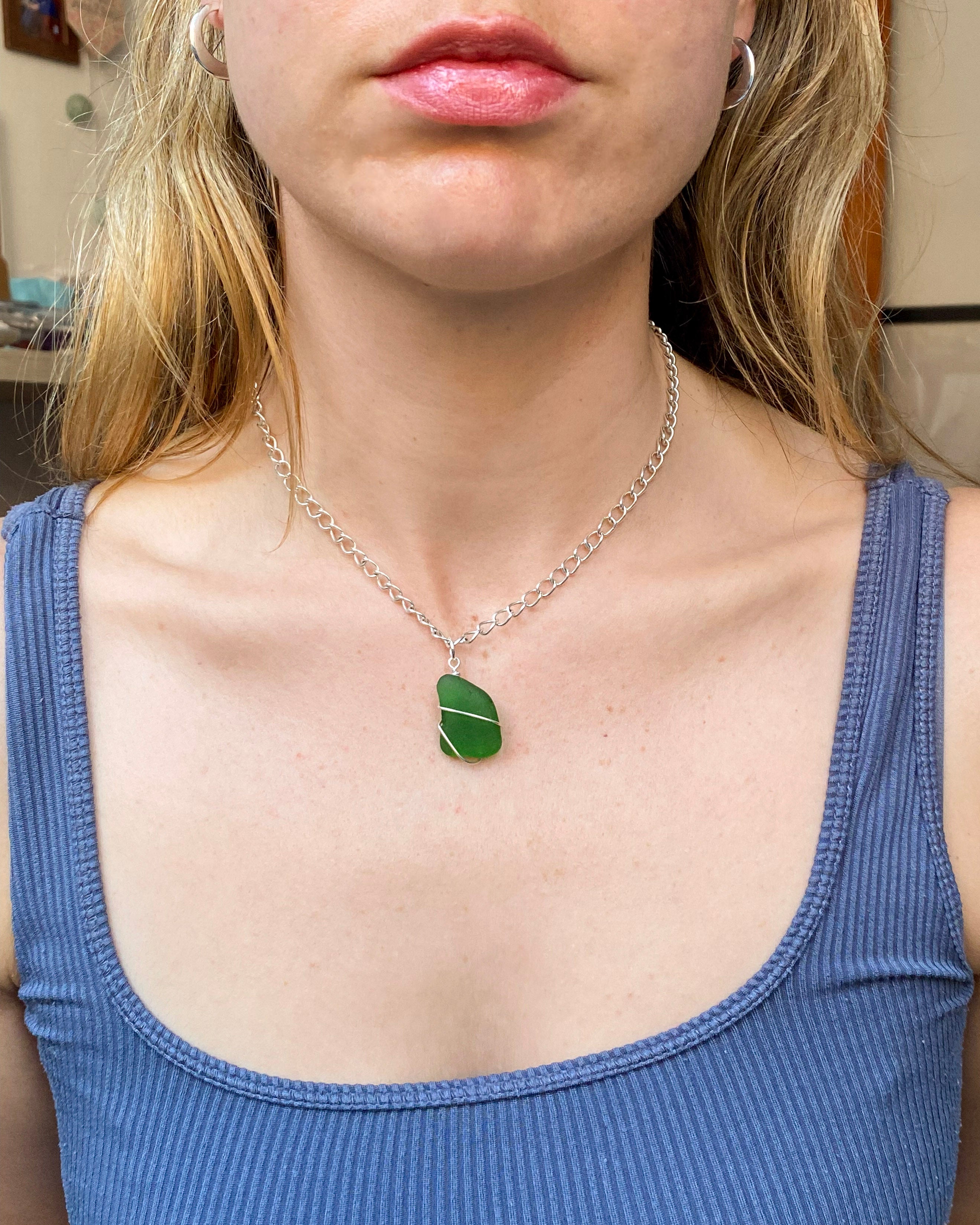 Chunky Sea Glass Necklace – Silver-Plated