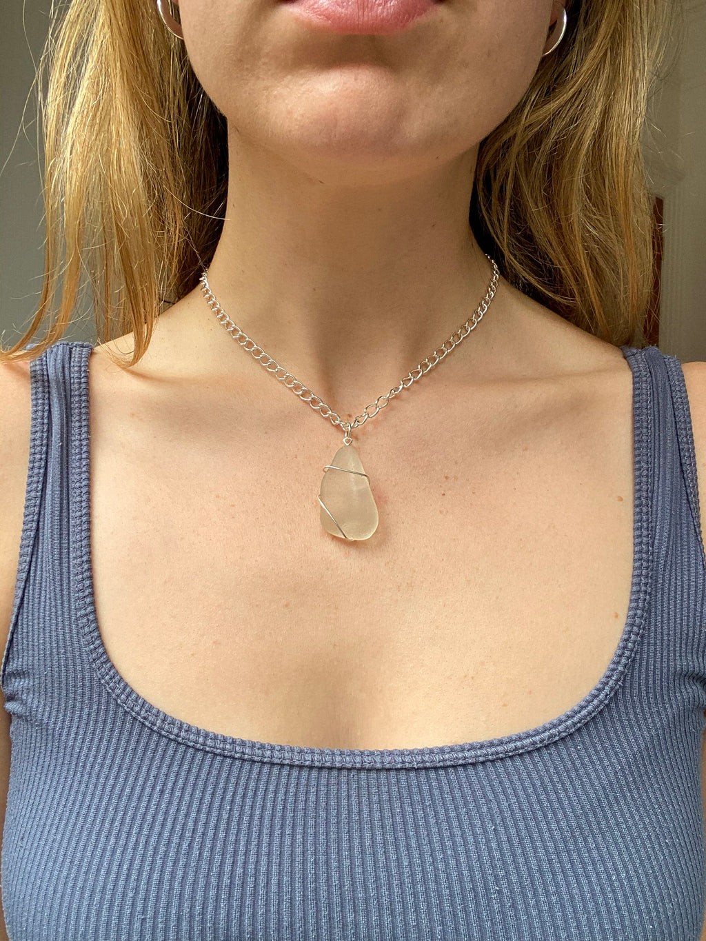 Chunky Sea Glass Necklace – Silver-Plated