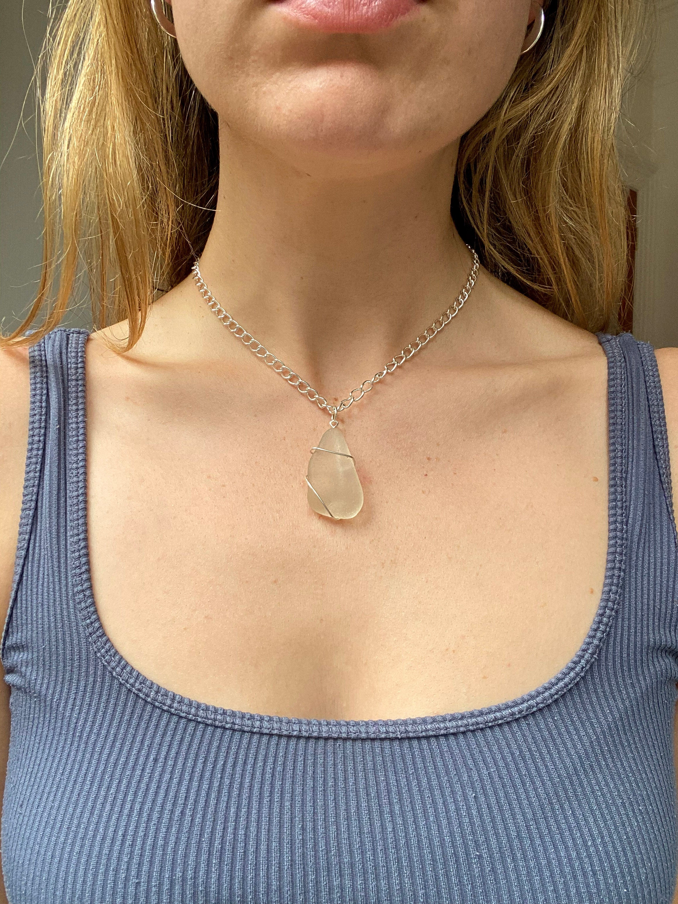 Chunky Sea Glass Necklace – Silver-Plated