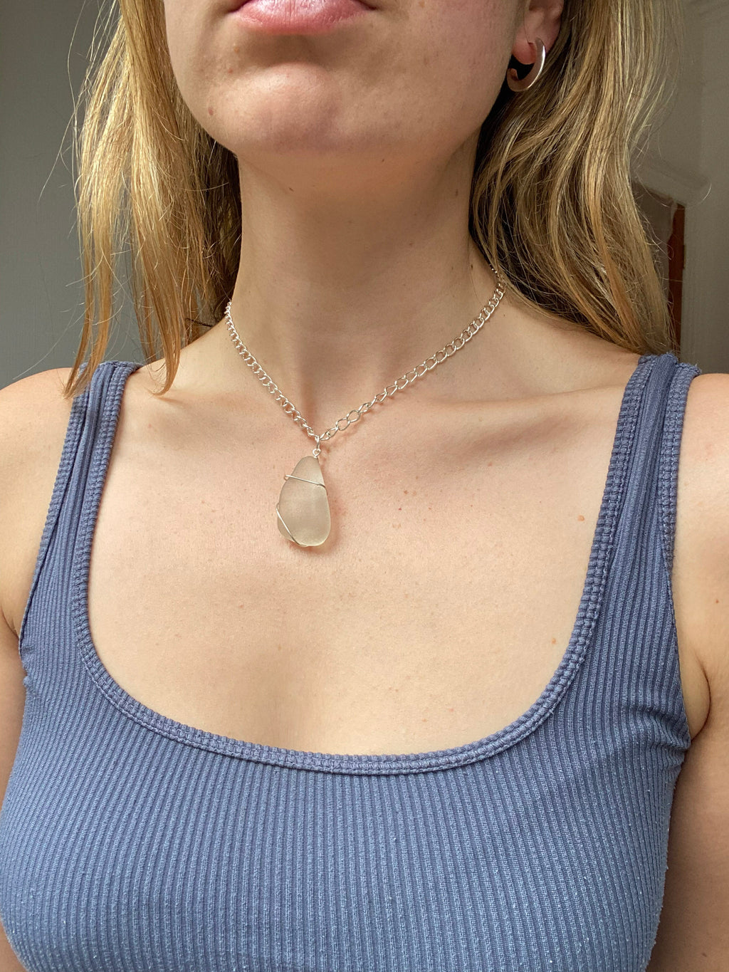 Chunky Sea Glass Necklace – Silver-Plated