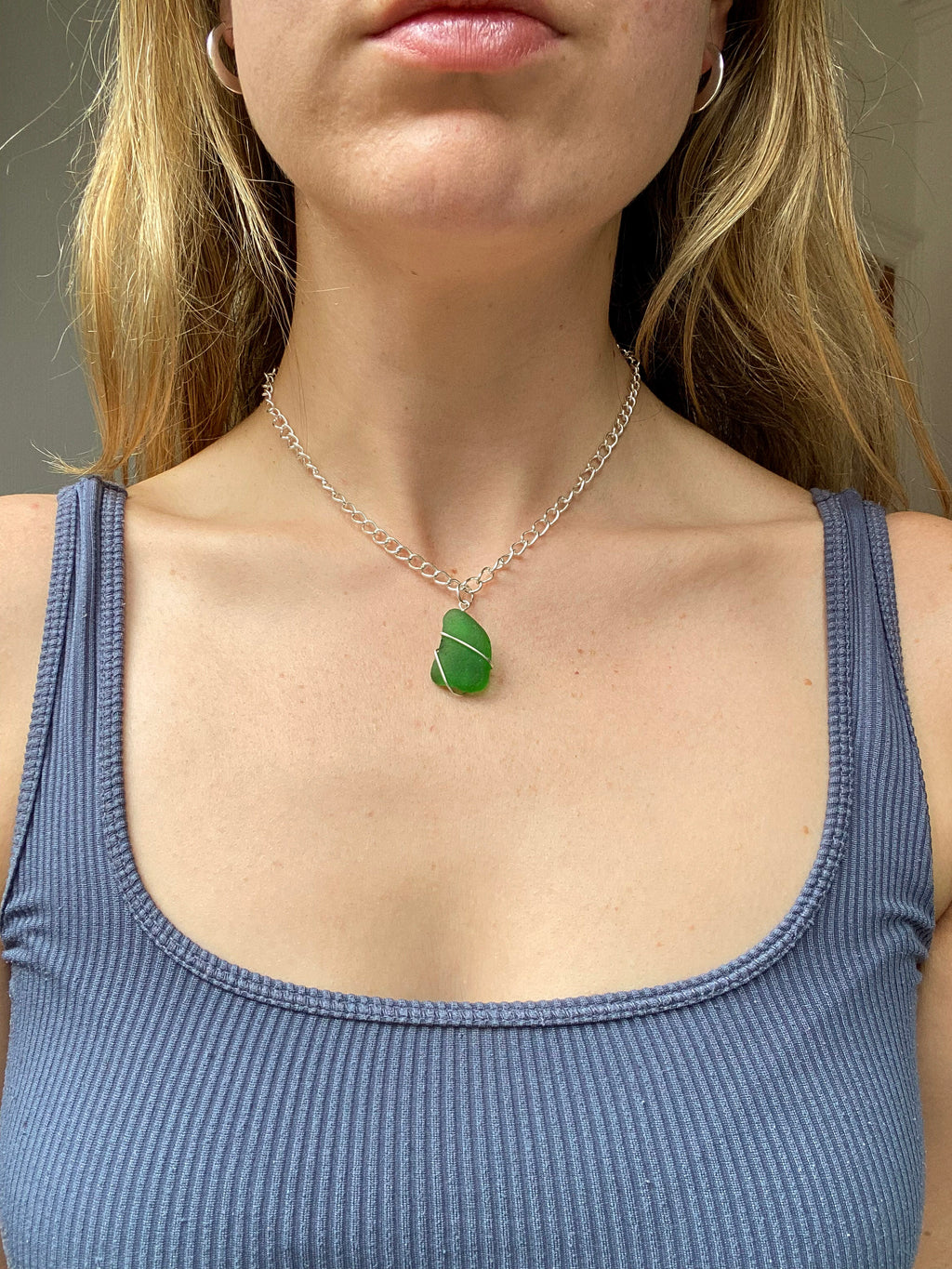 Chunky Sea Glass Necklace – Silver-Plated