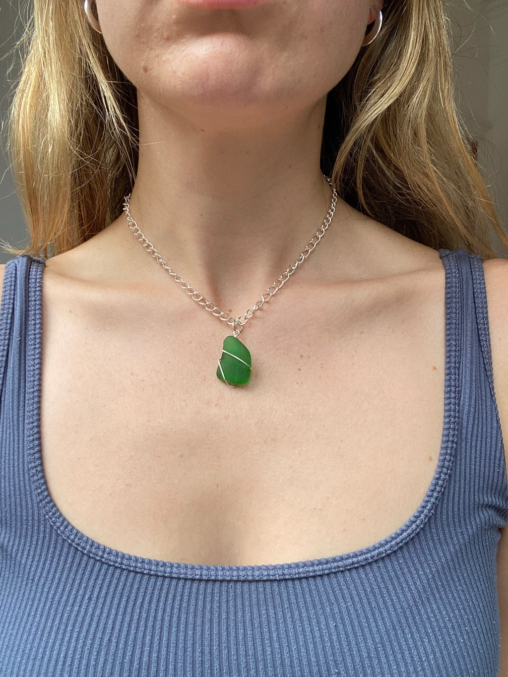 Chunky Sea Glass Necklace – Silver-Plated