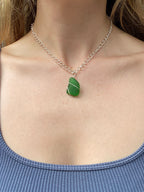Chunky Sea Glass Necklace – Silver-Plated Chain