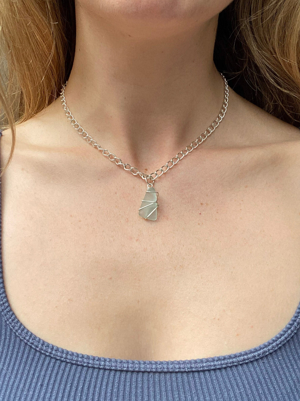 Chunky Sea Glass Necklace – Silver-Plated