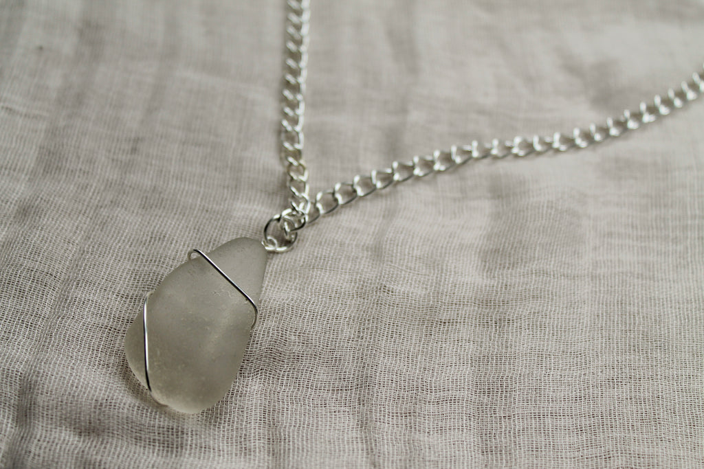 Chunky Sea Glass Necklace – Silver-Plated