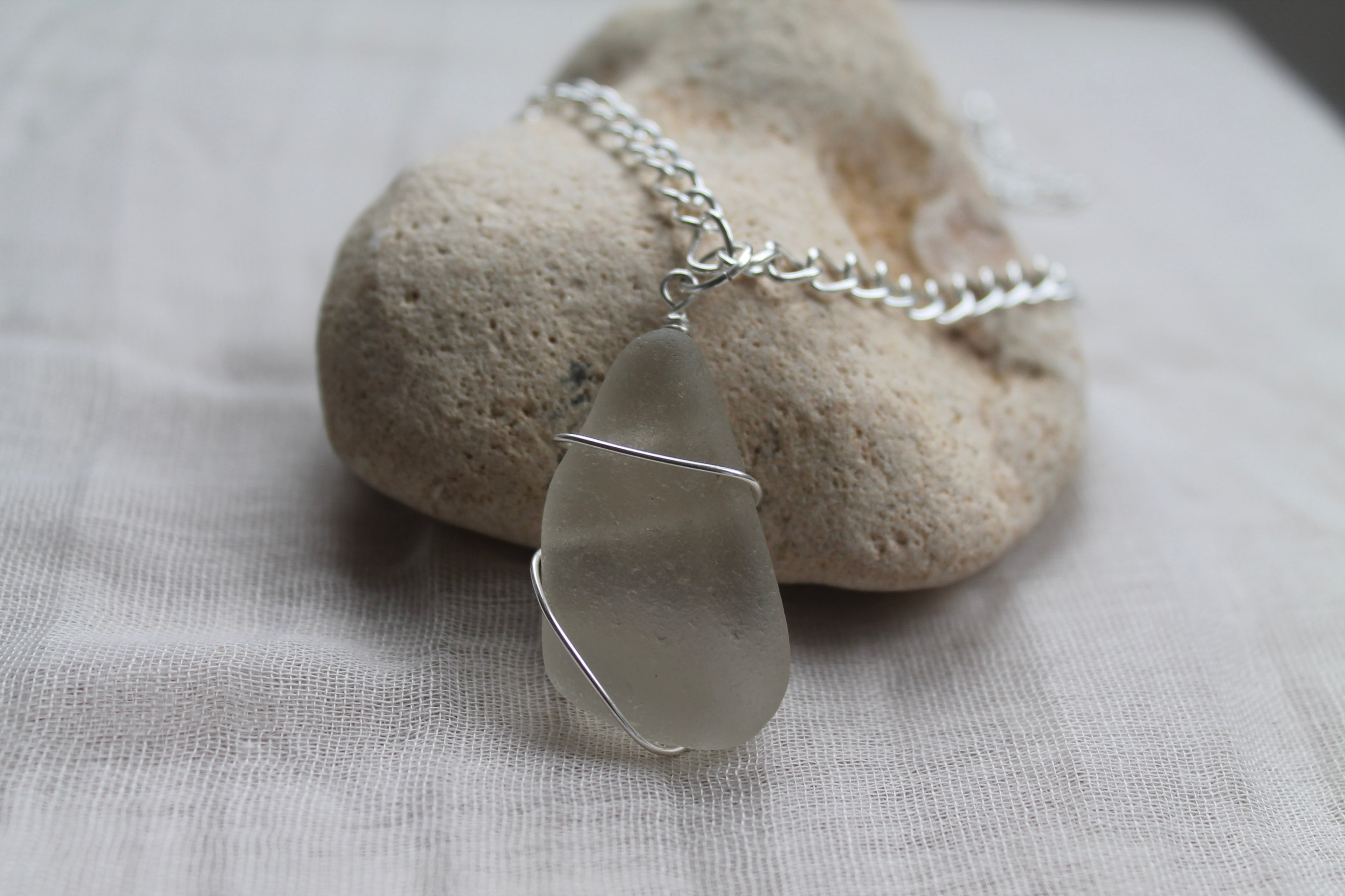 Chunky Sea Glass Necklace – Silver-Plated