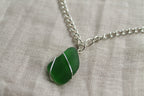 Chunky Sea Glass Necklace – Silver-Plated Chain