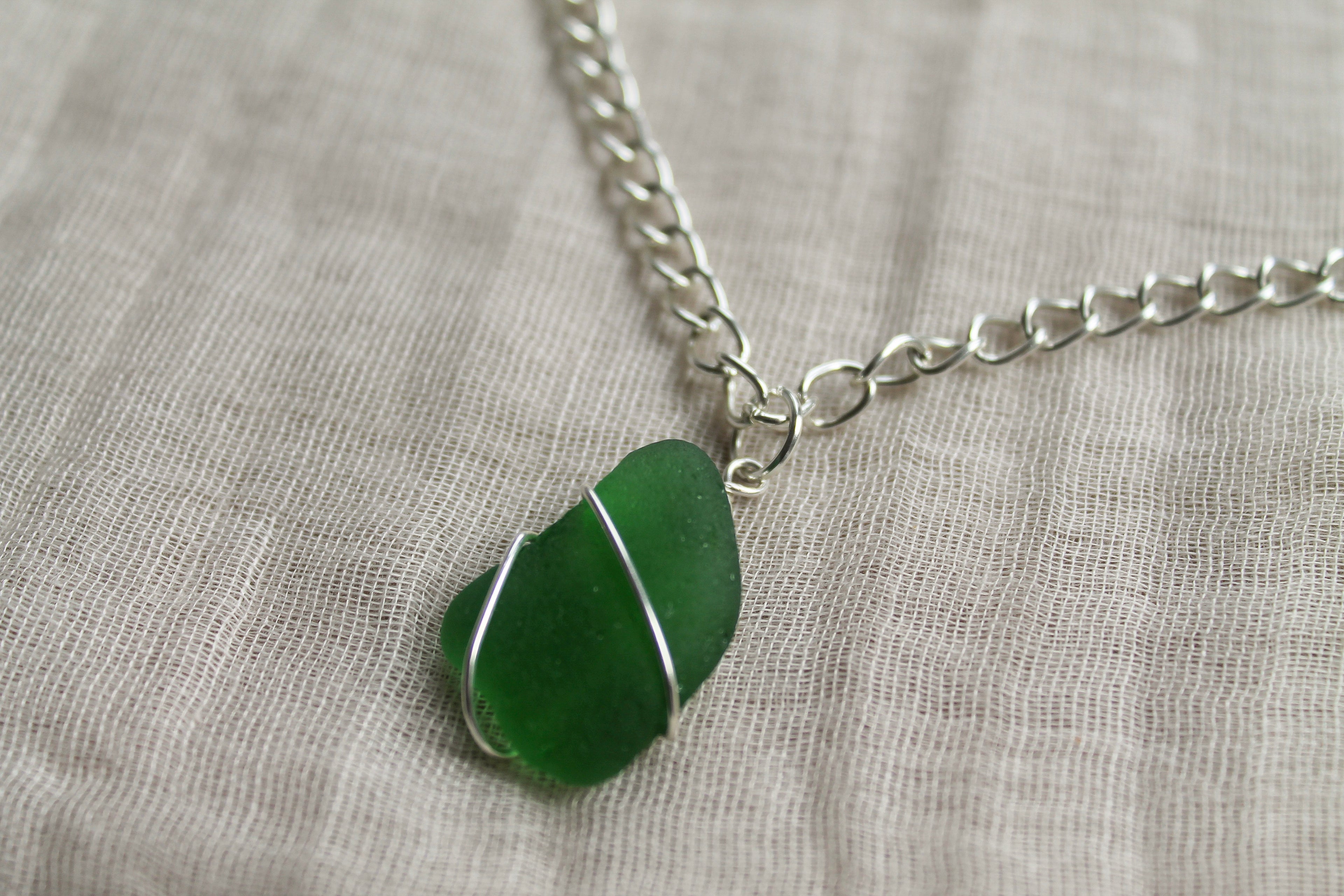 Chunky Sea Glass Necklace – Silver-Plated