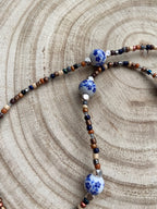 Handmade Beaded Necklace with Blue Porcelain Accents | Earth Tones