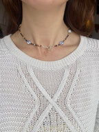 Handmade Beaded Necklace with Blue Porcelain Accents | Earth Tones