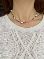 Handmade Beaded Necklace with Blue Porcelain Accents | Earth Tones