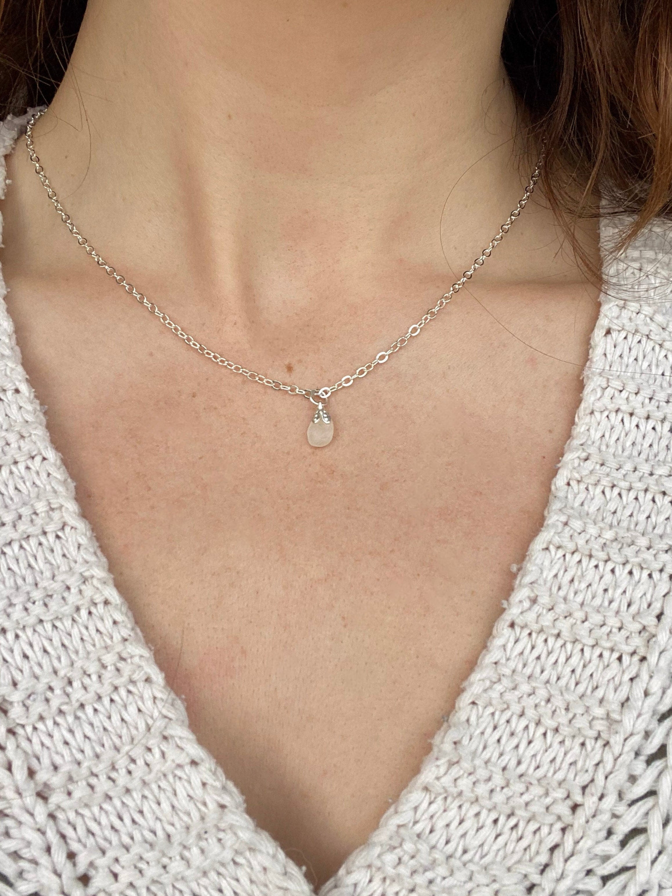 Handmade Sea Glass Pendant Necklace – Delicate Silver-Plated Chain