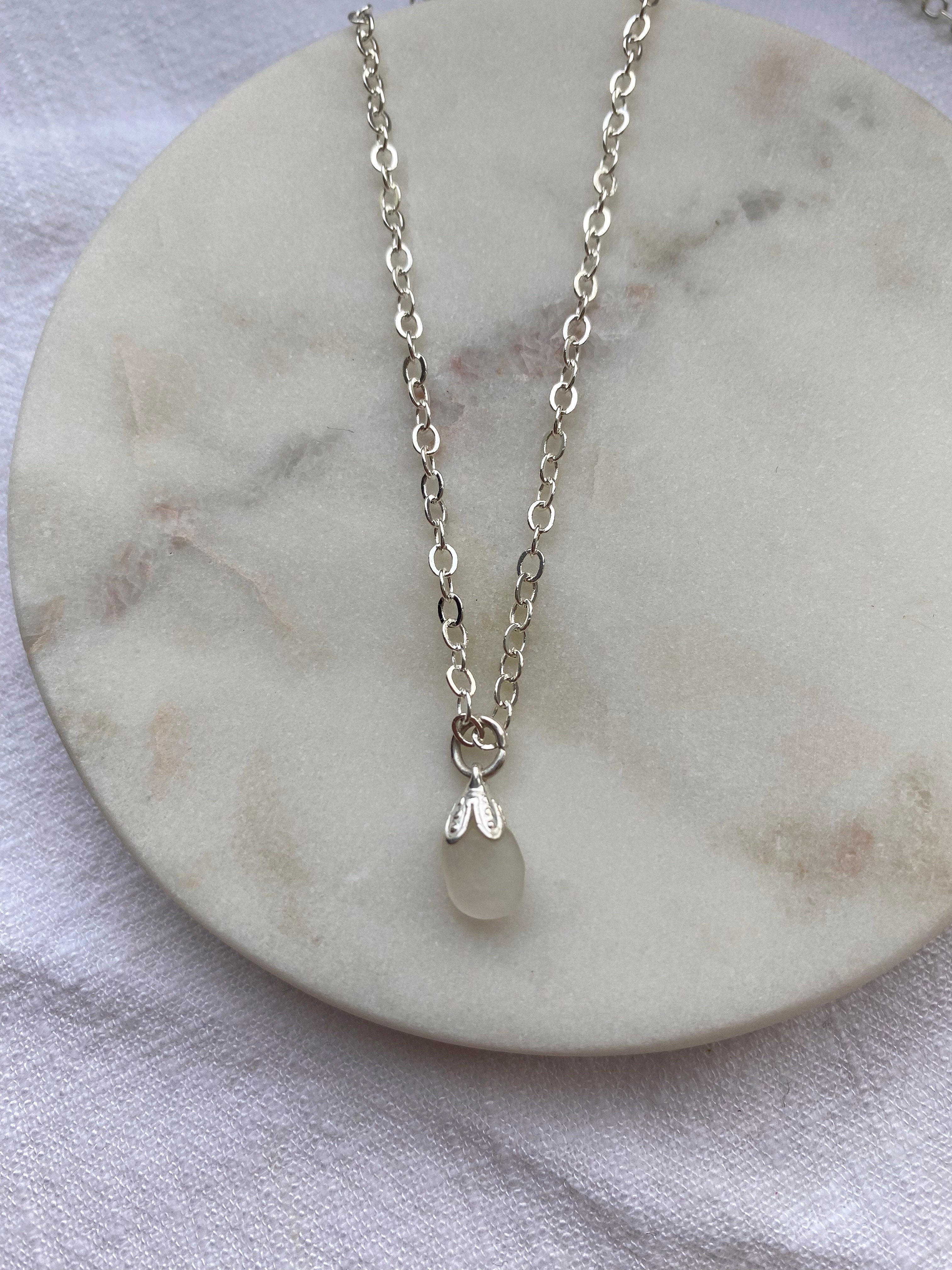 Handmade Sea Glass Pendant Necklace – Delicate Silver-Plated Chain