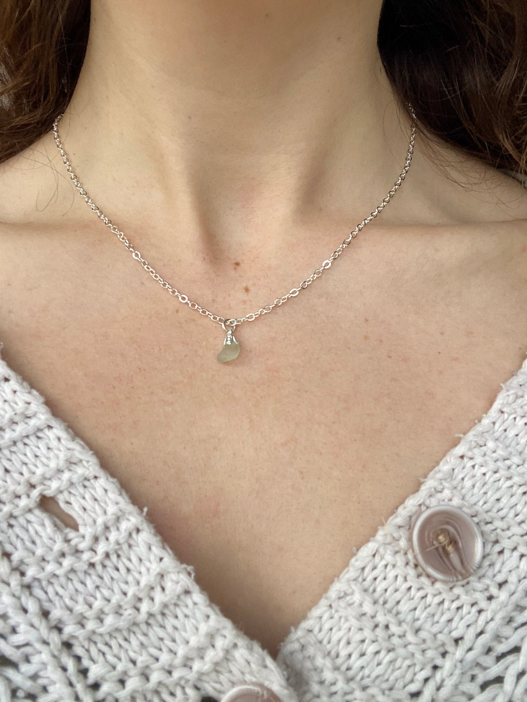 Aqua Sea Glass Pendant Necklace – Silver-Plated Chain