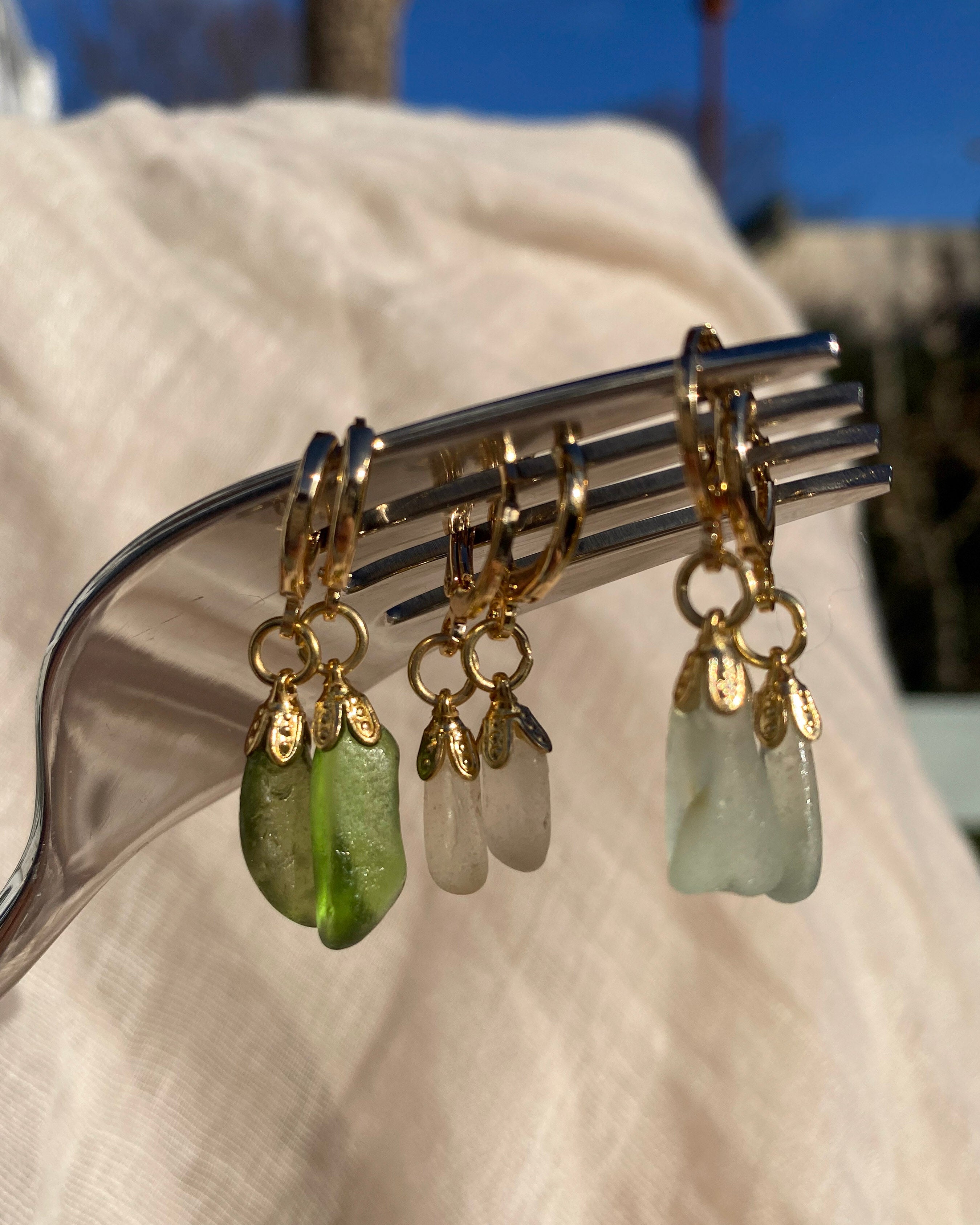 Sea Glass Huggies - Delicate Hoop Earrings