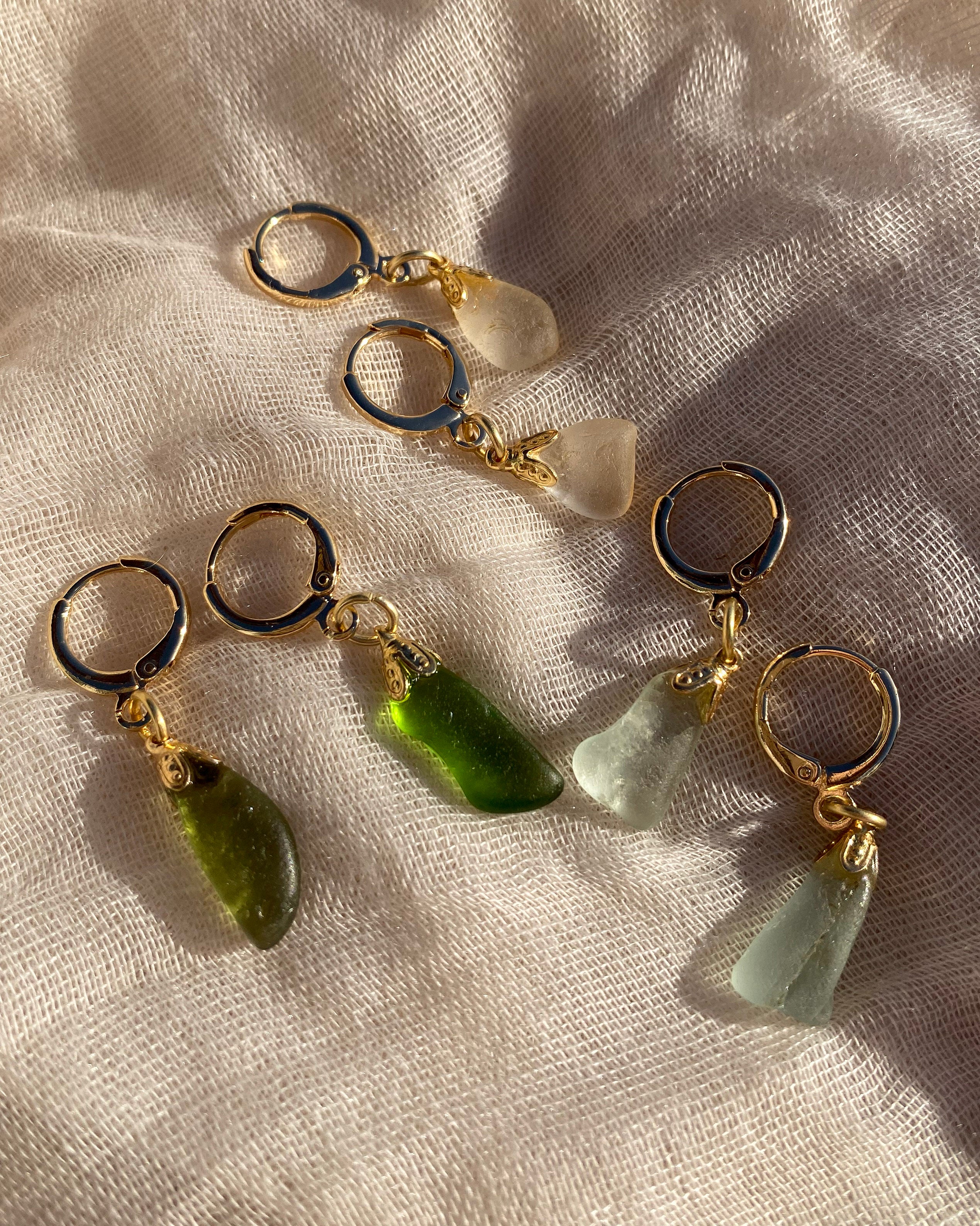 Sea Glass Huggies - Delicate Hoop Earrings