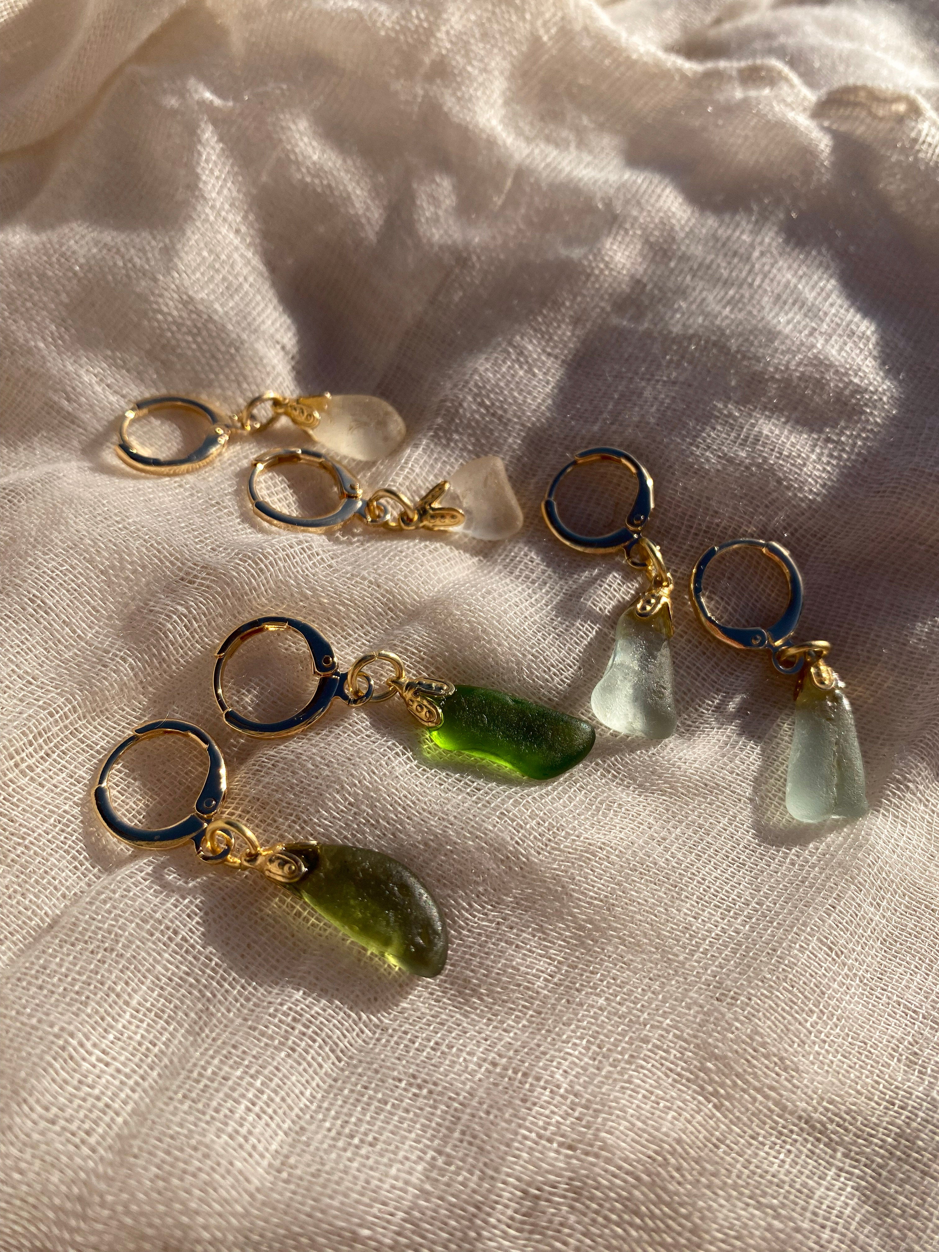Sea Glass Huggies - Delicate Hoop Earrings