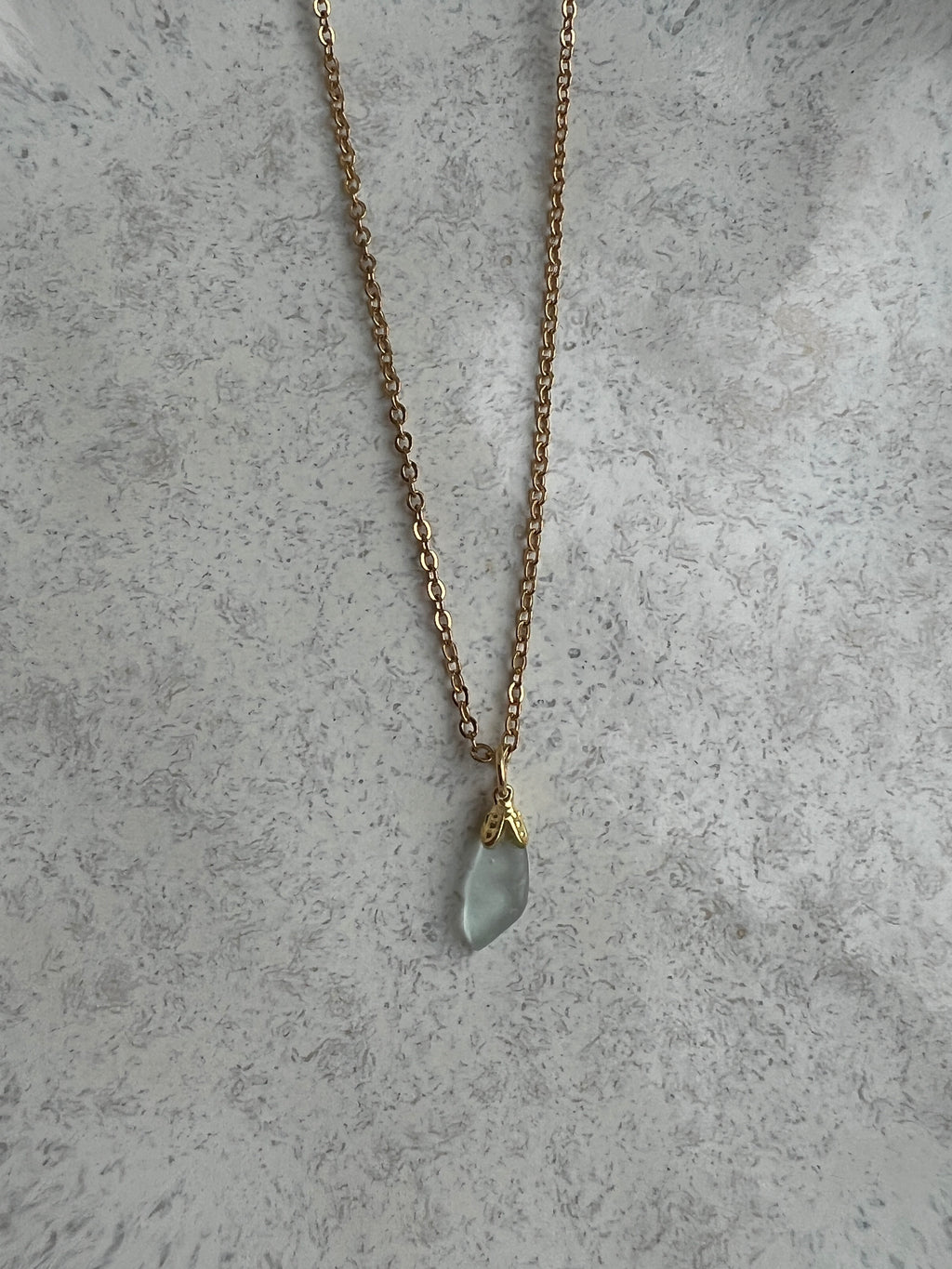 Handmade Sea Glass Pendant Necklace – Delicate  Gold-Plated Chain