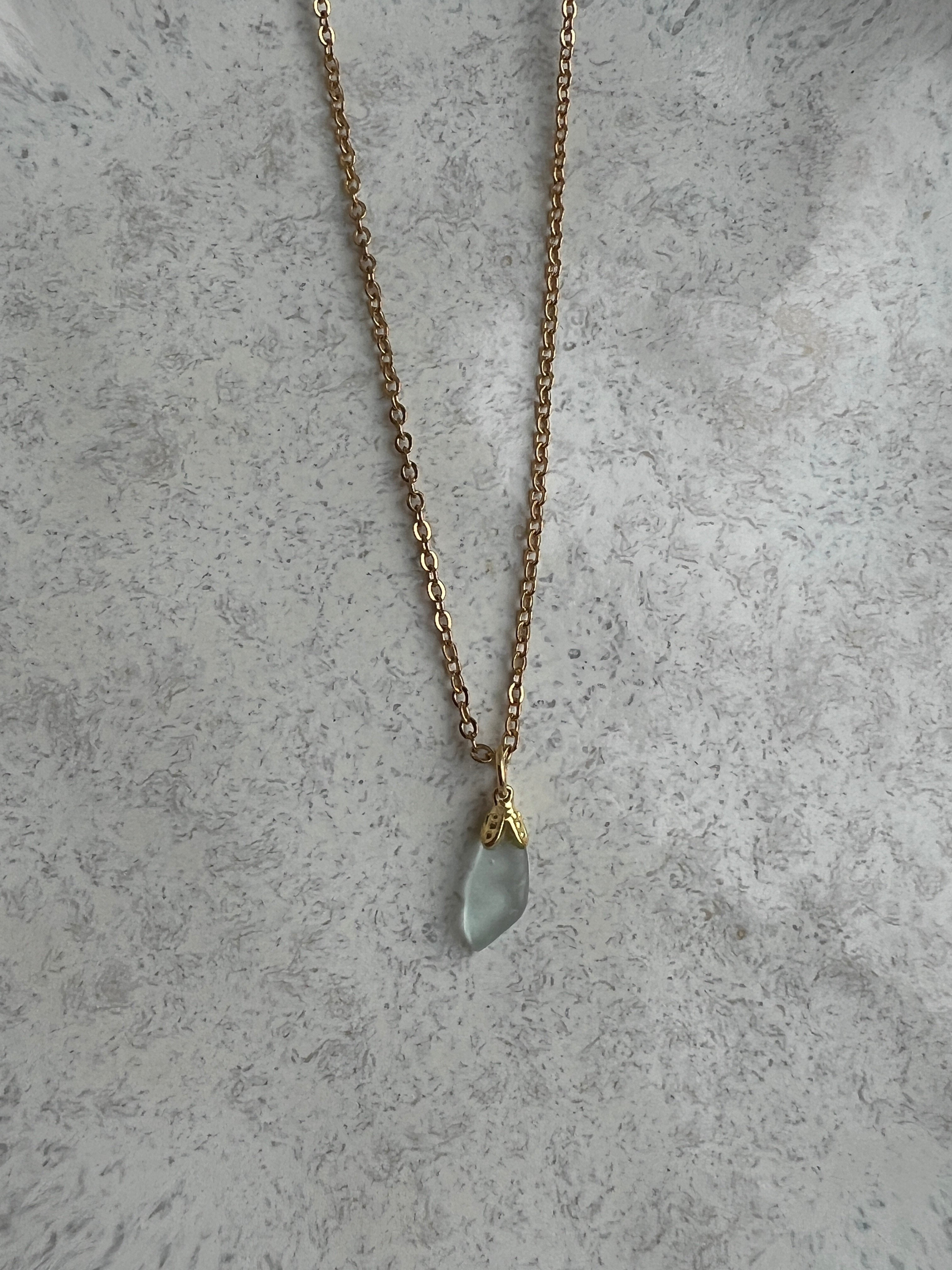 Handmade Sea Glass Pendant Necklace – Delicate  Gold-Plated Chain
