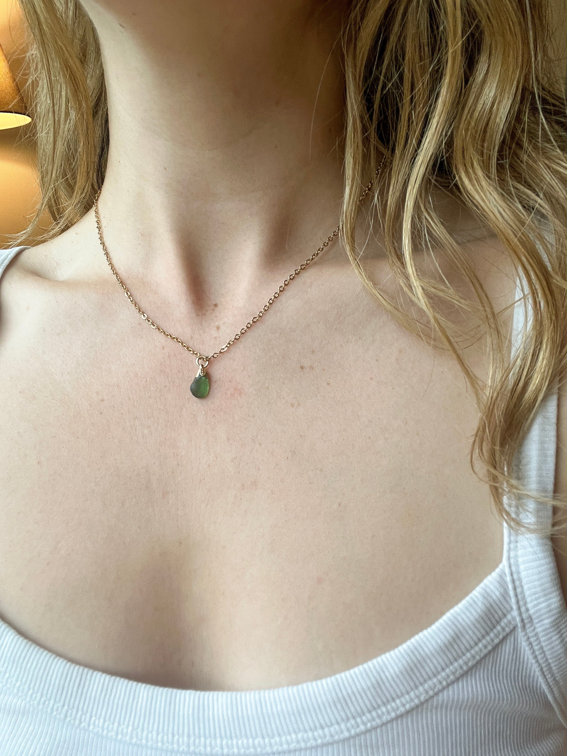 Handmade Sea Glass Pendant Necklace – Delicate  Gold-Plated Chain