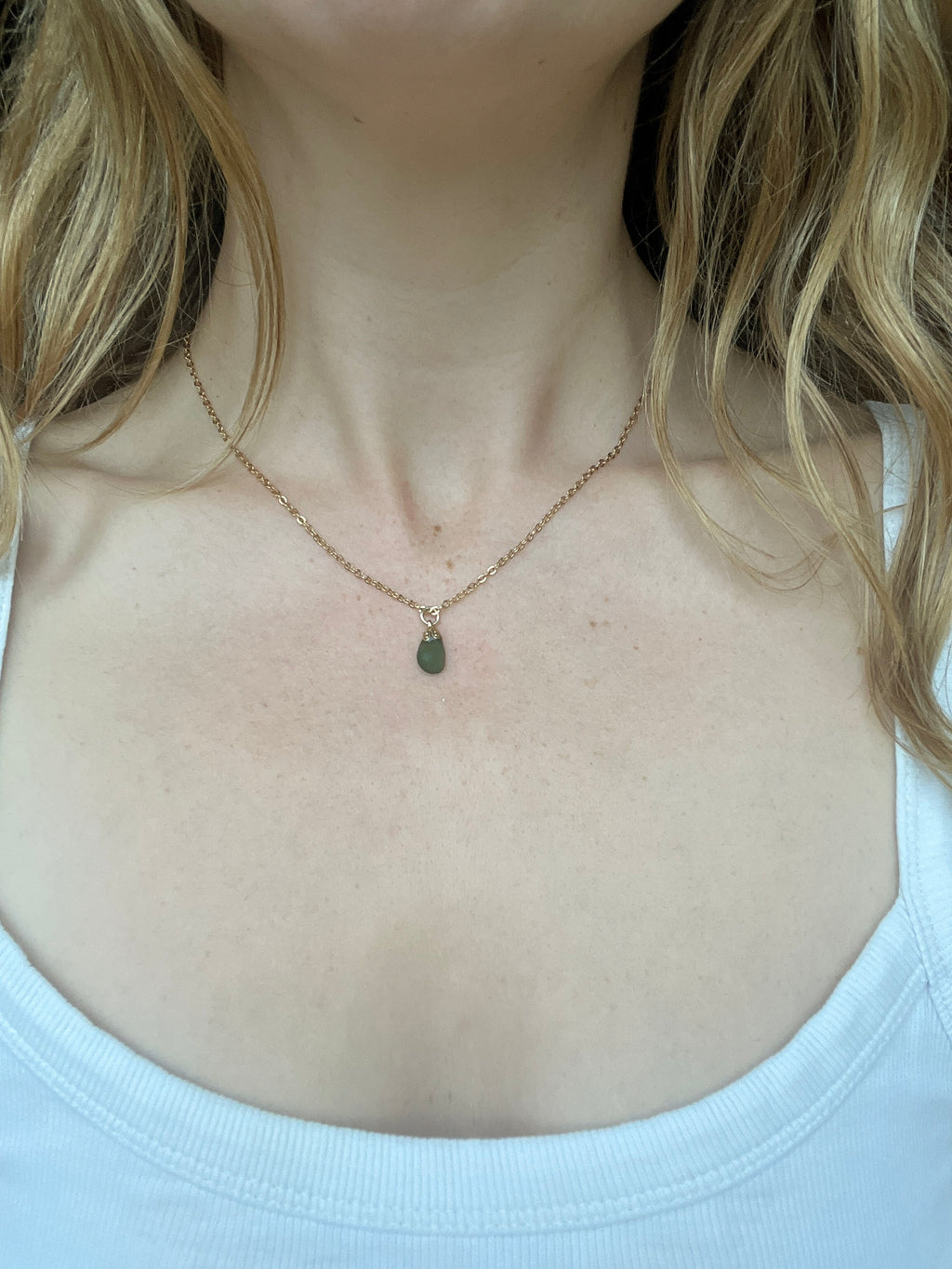 Handmade Sea Glass Pendant Necklace – Delicate  Gold-Plated Chain