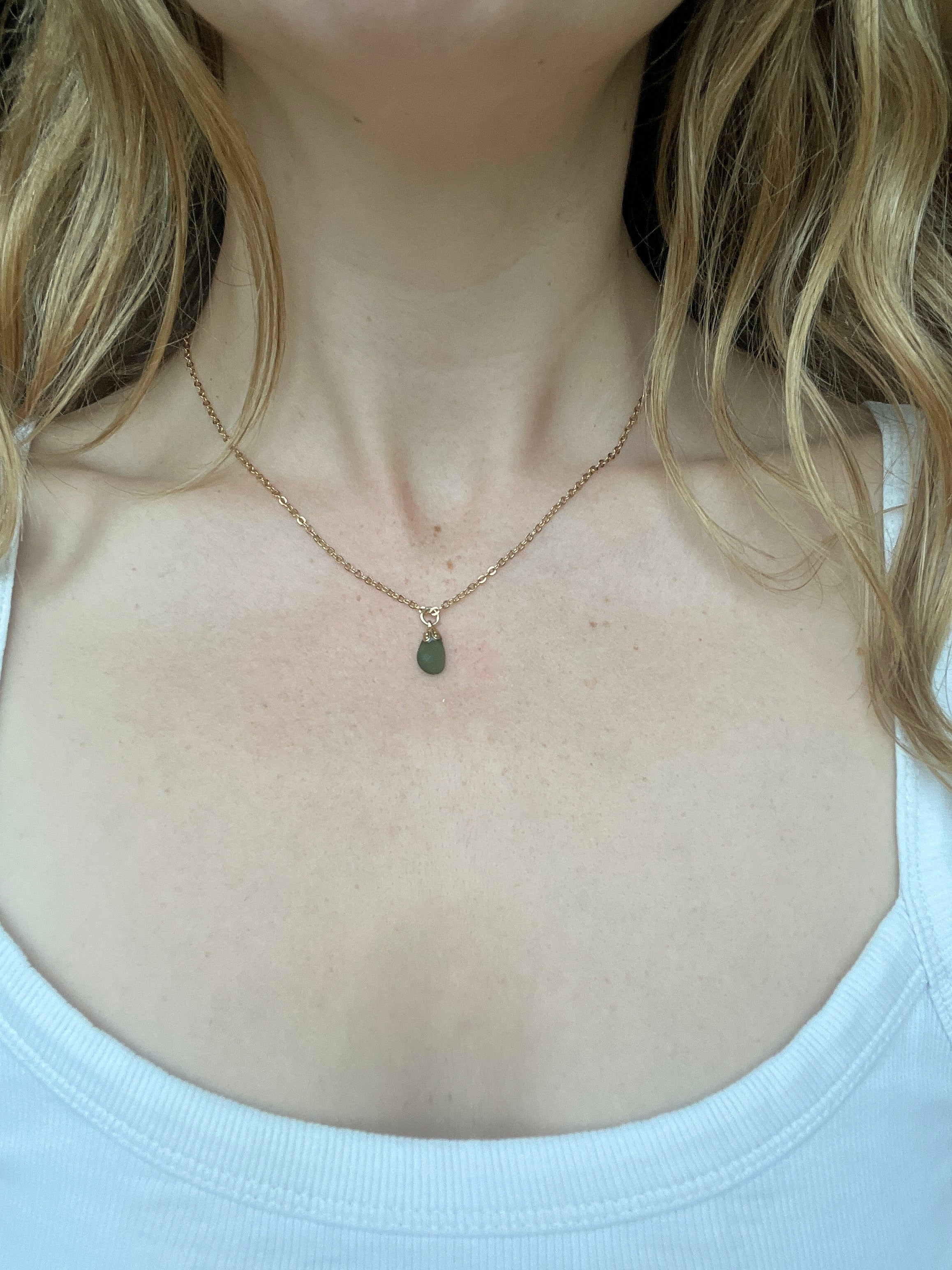 Handmade Sea Glass Pendant Necklace – Delicate  Gold-Plated Chain