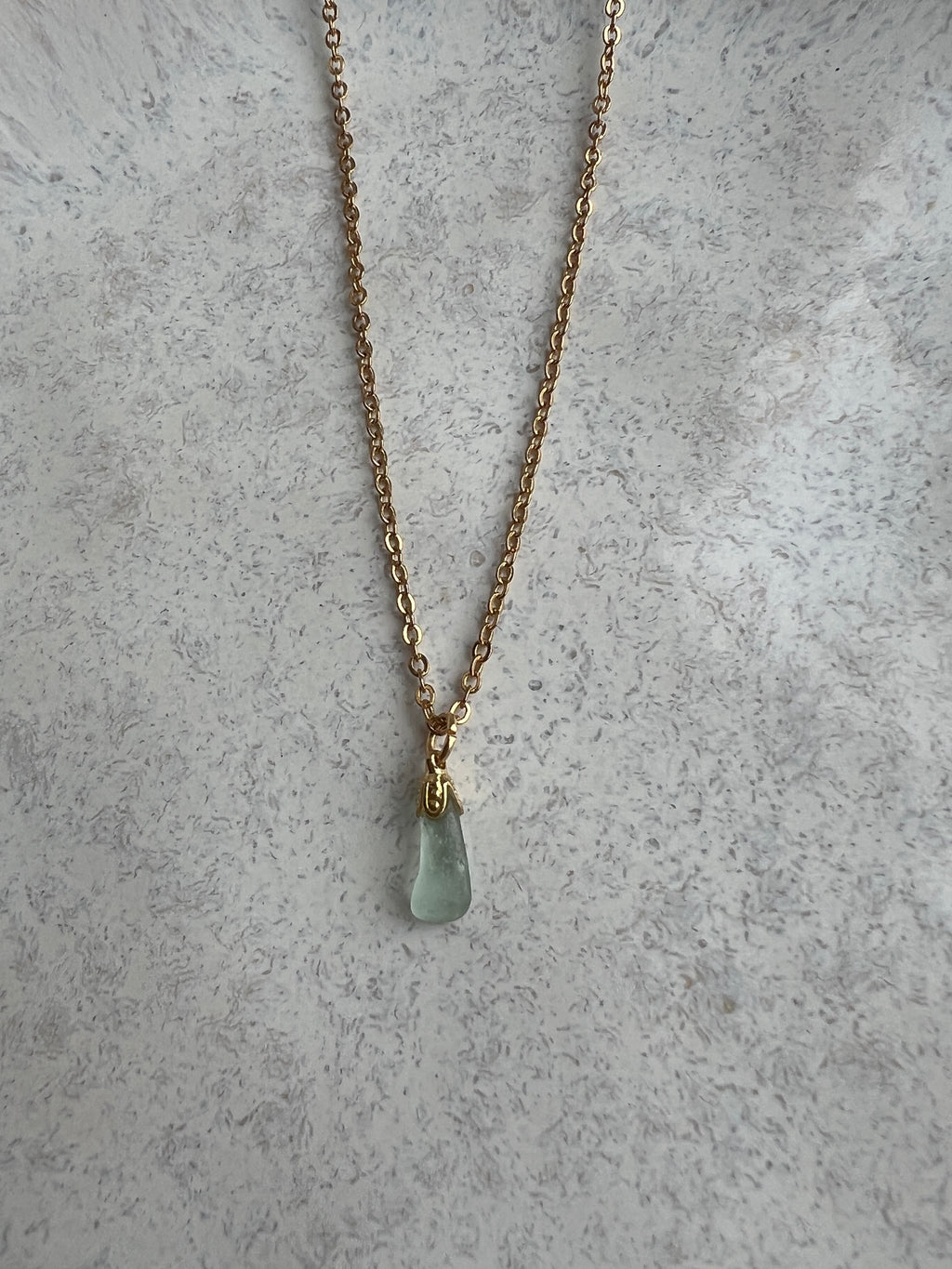 Aqua Sea Glass Pendant Necklace – Gold-Plated Chain