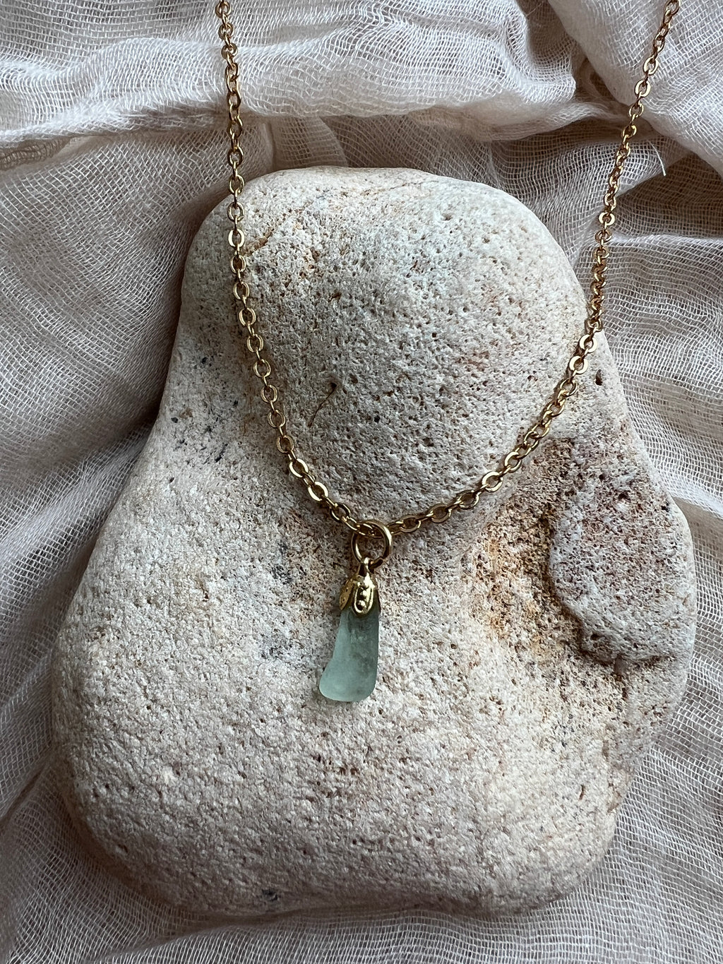 Handmade Sea Glass Pendant Necklace – Delicate  Gold-Plated Chain