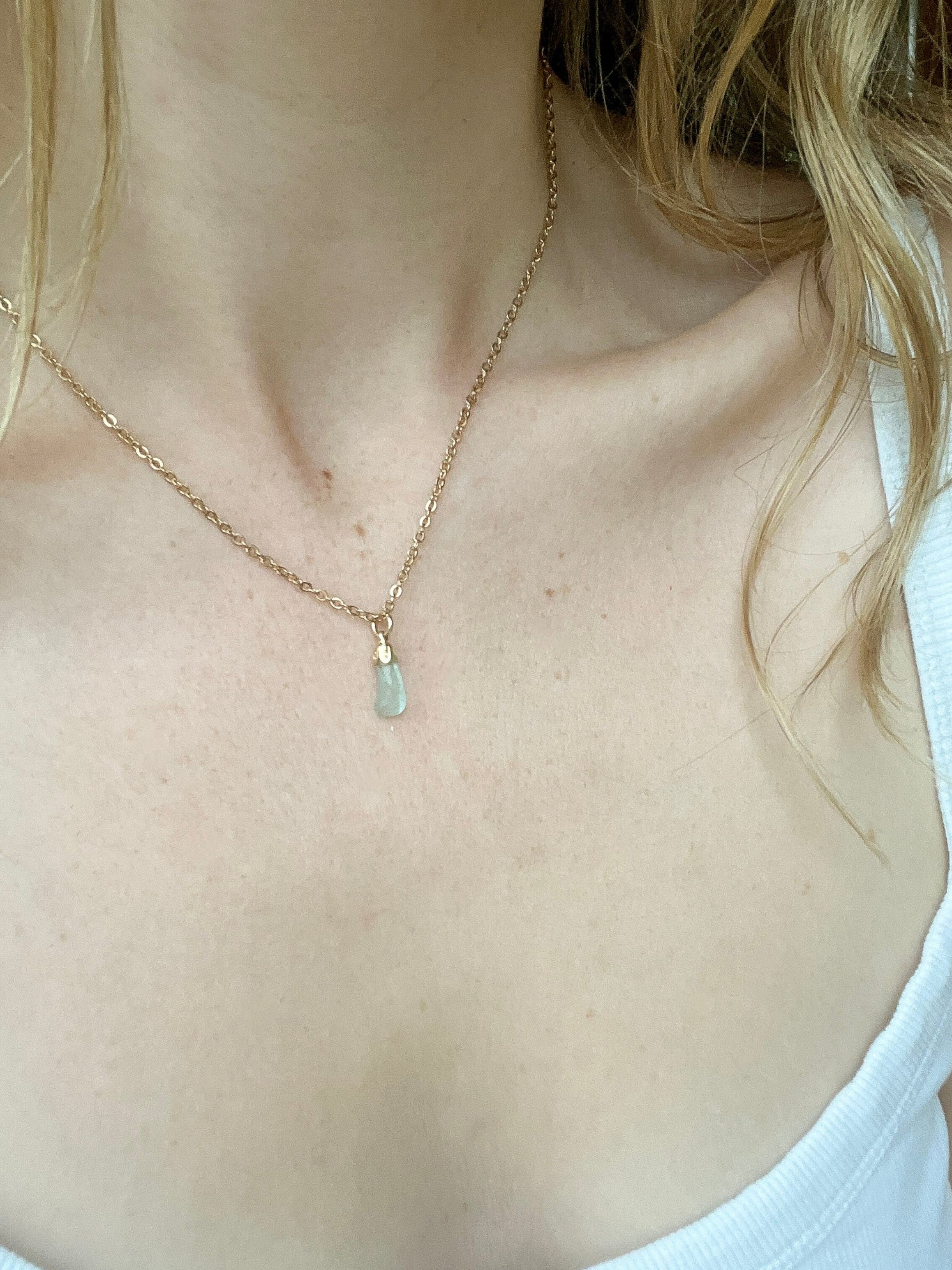 Handmade Sea Glass Pendant Necklace – Delicate  Gold-Plated Chain