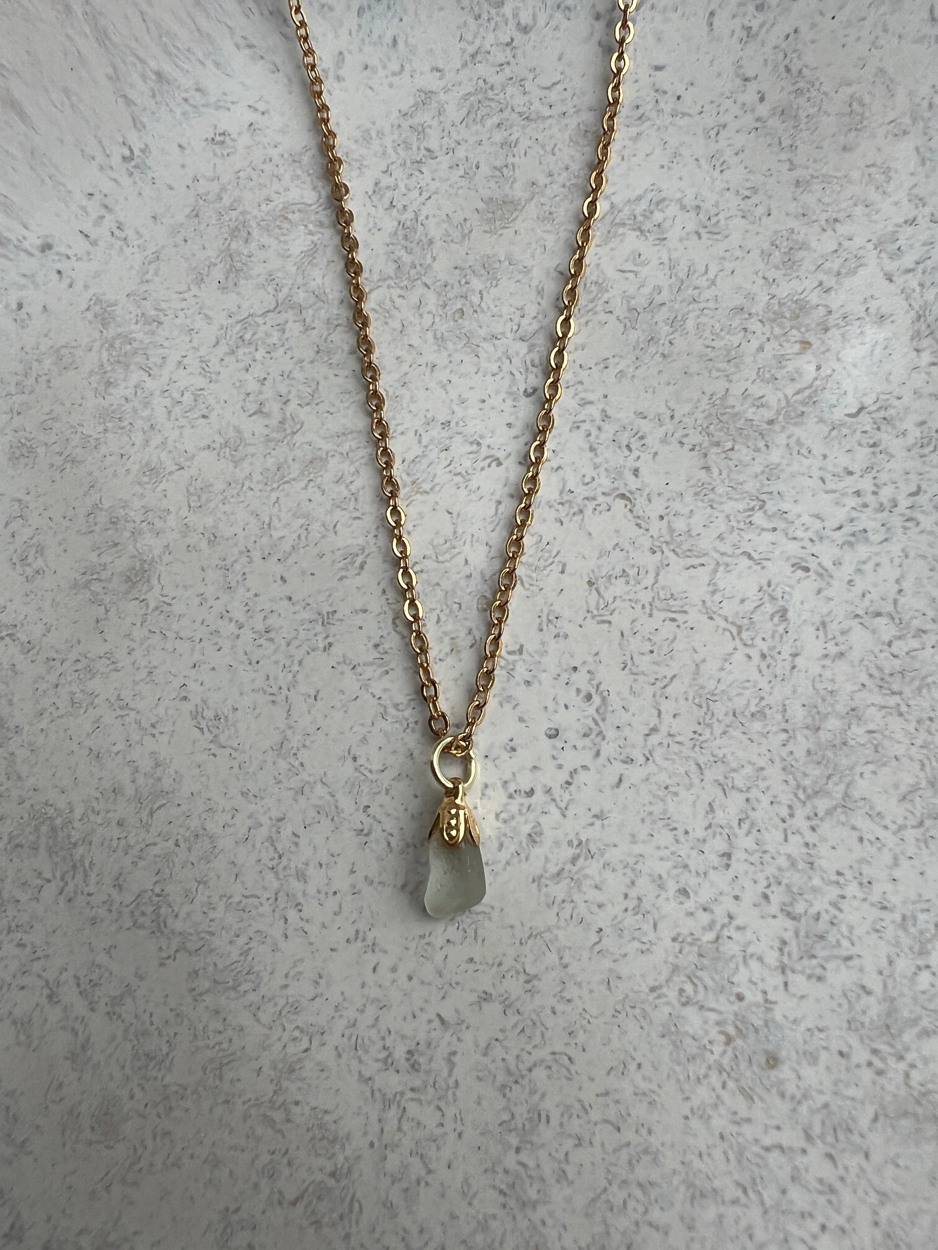 Handmade Sea Glass Pendant Necklace – Delicate  Gold-Plated Chain