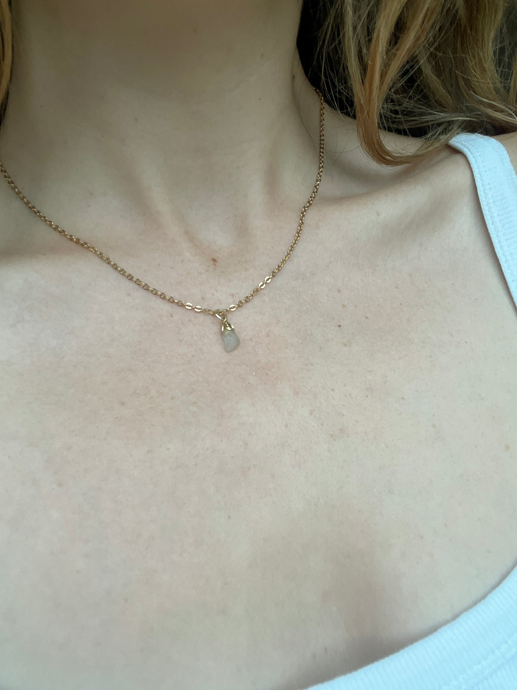 Handmade Sea Glass Pendant Necklace – Delicate  Gold-Plated Chain