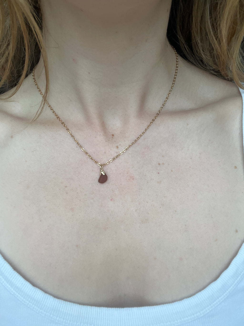 Brown Sea Glass Pendant Necklace – Gold-Plated Chain