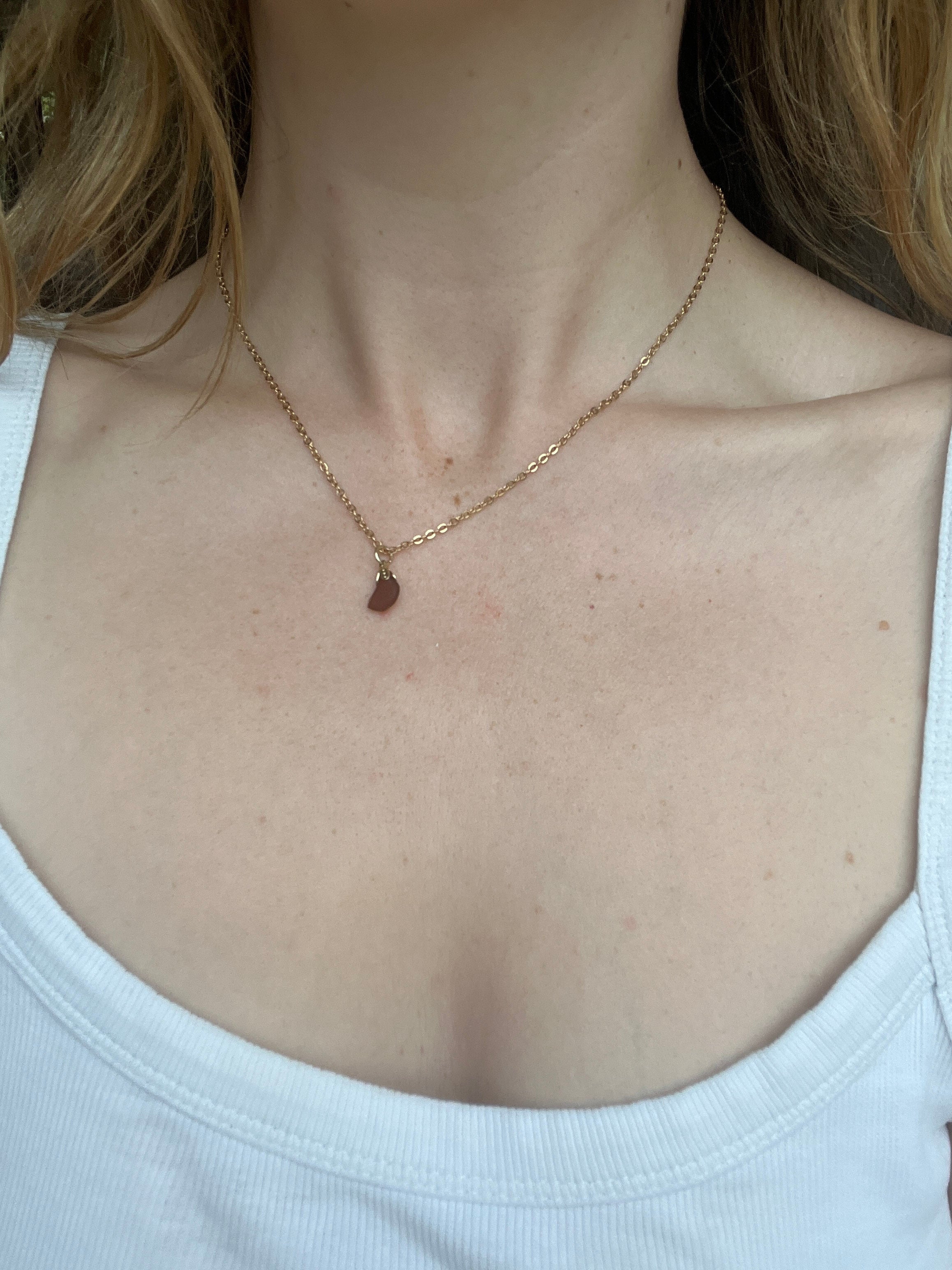 Handmade Sea Glass Pendant Necklace – Delicate  Gold-Plated Chain