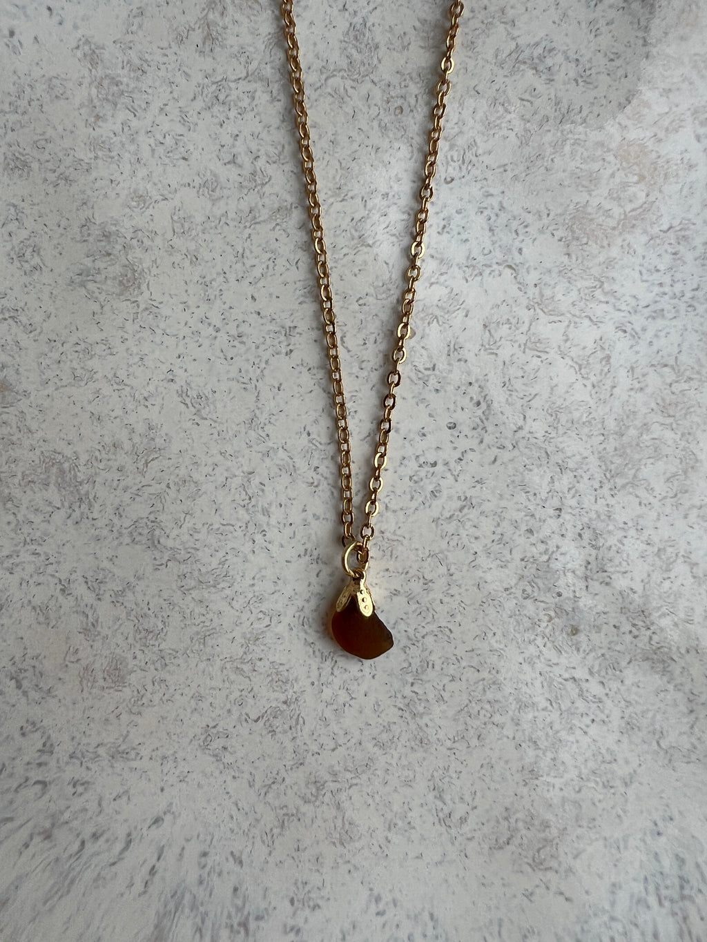 Brown Sea Glass Pendant Necklace – Gold-Plated Chain
