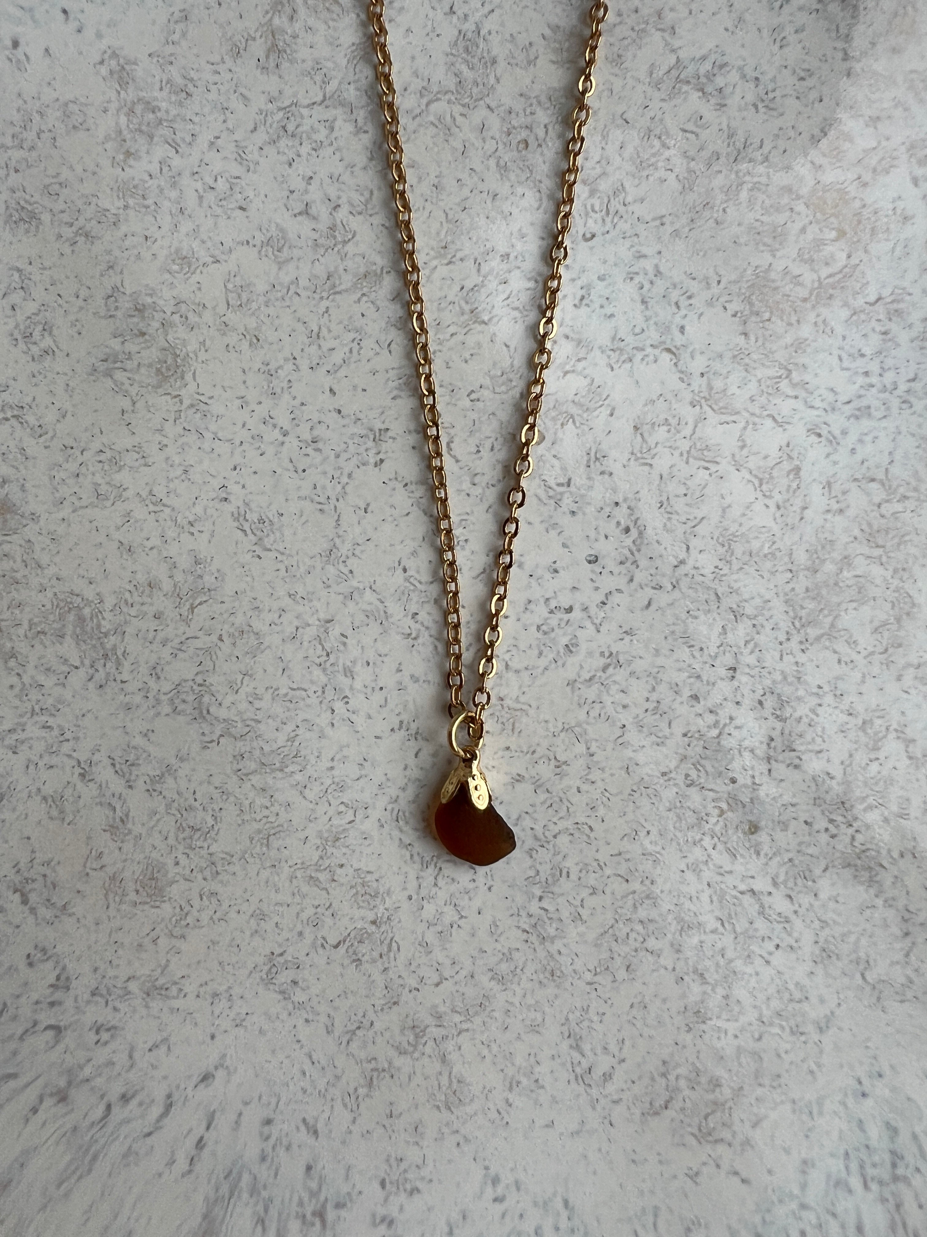 Brown Sea Glass Pendant Necklace – Gold-Plated Chain