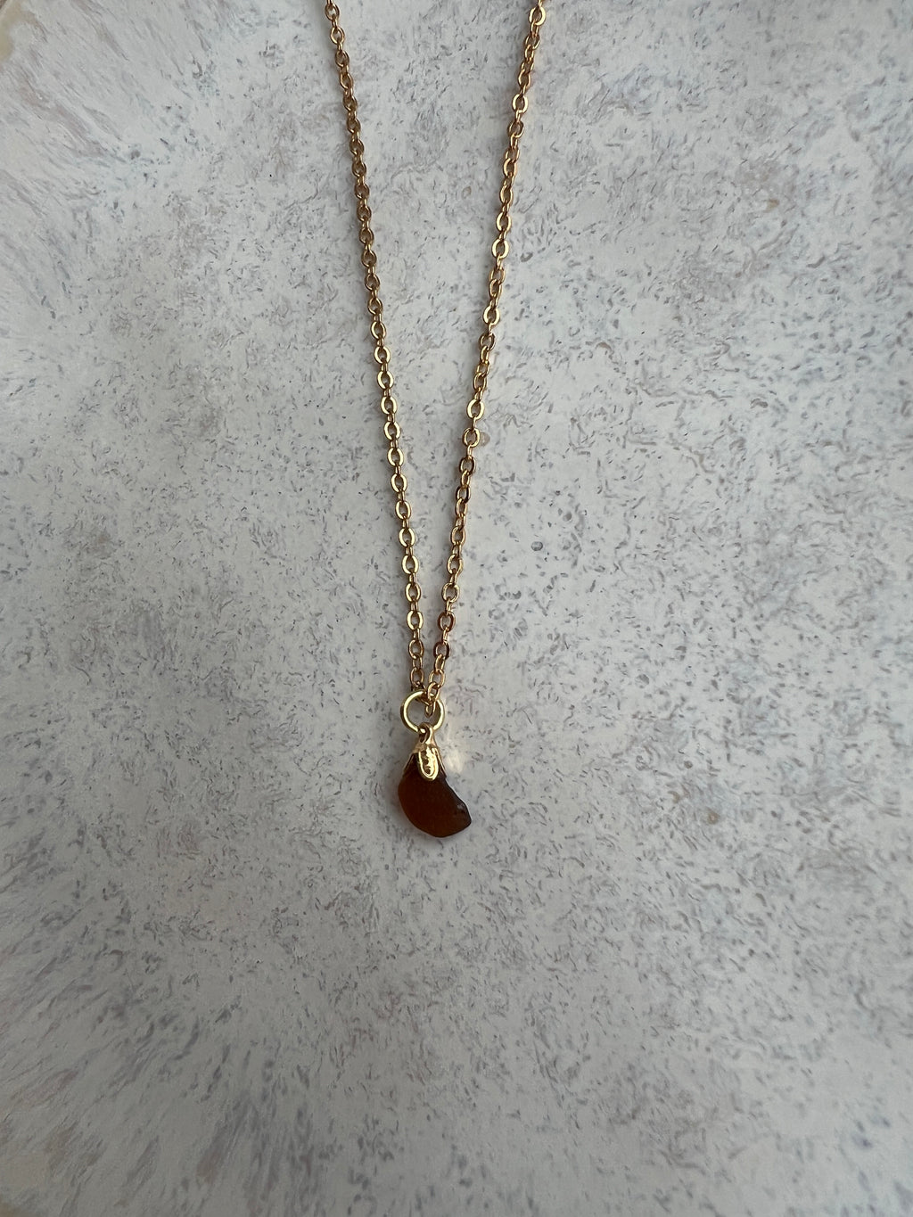 Brown Sea Glass Pendant Necklace – Gold-Plated Chain