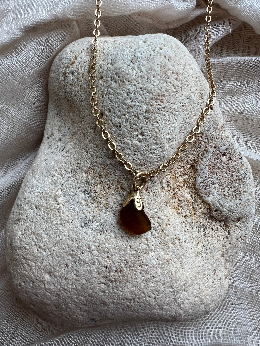 Handmade Sea Glass Pendant Necklace – Delicate  Gold-Plated Chain