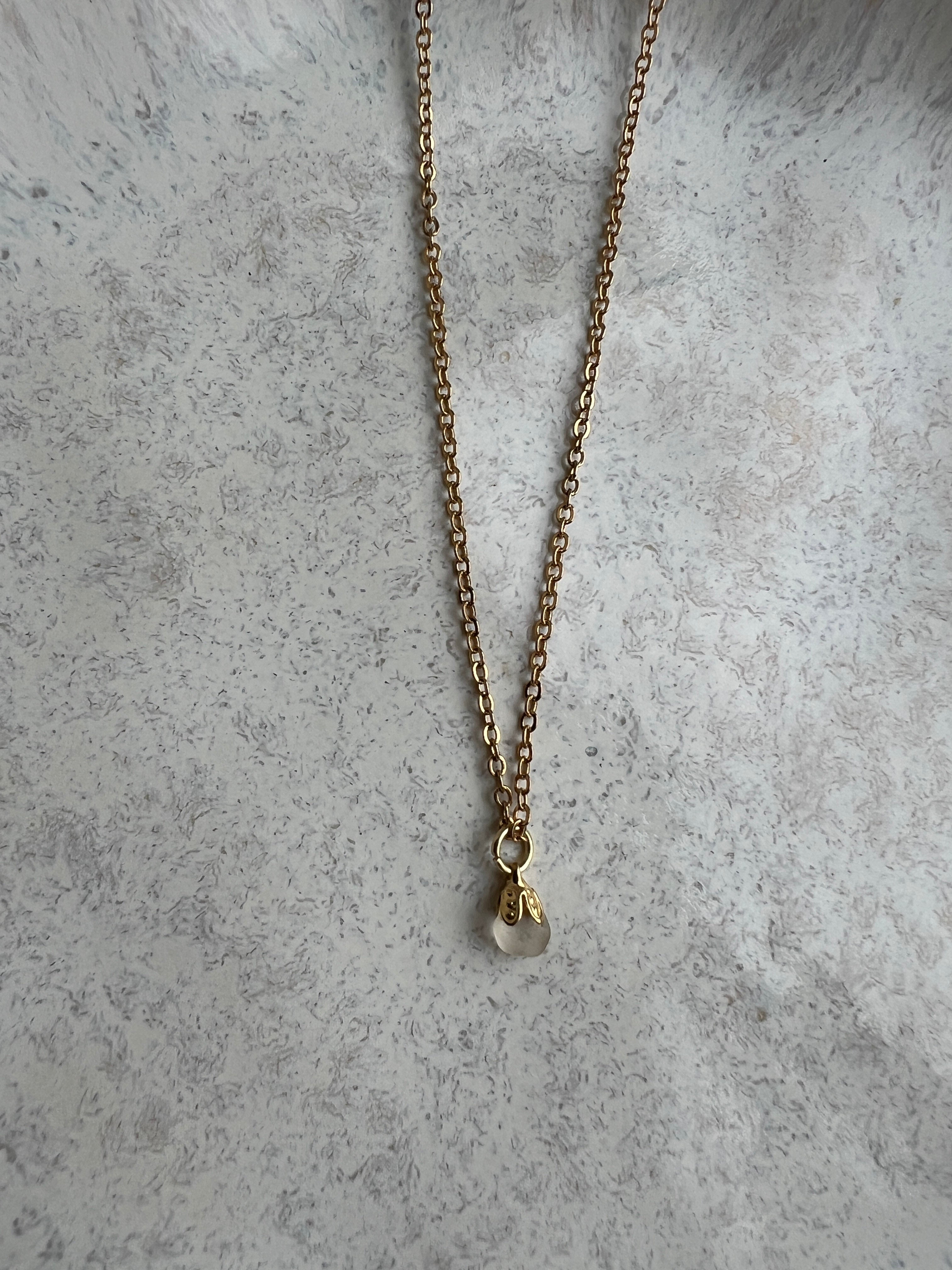 White Sea Glass Pendant Necklace – Gold-Plated Chain
