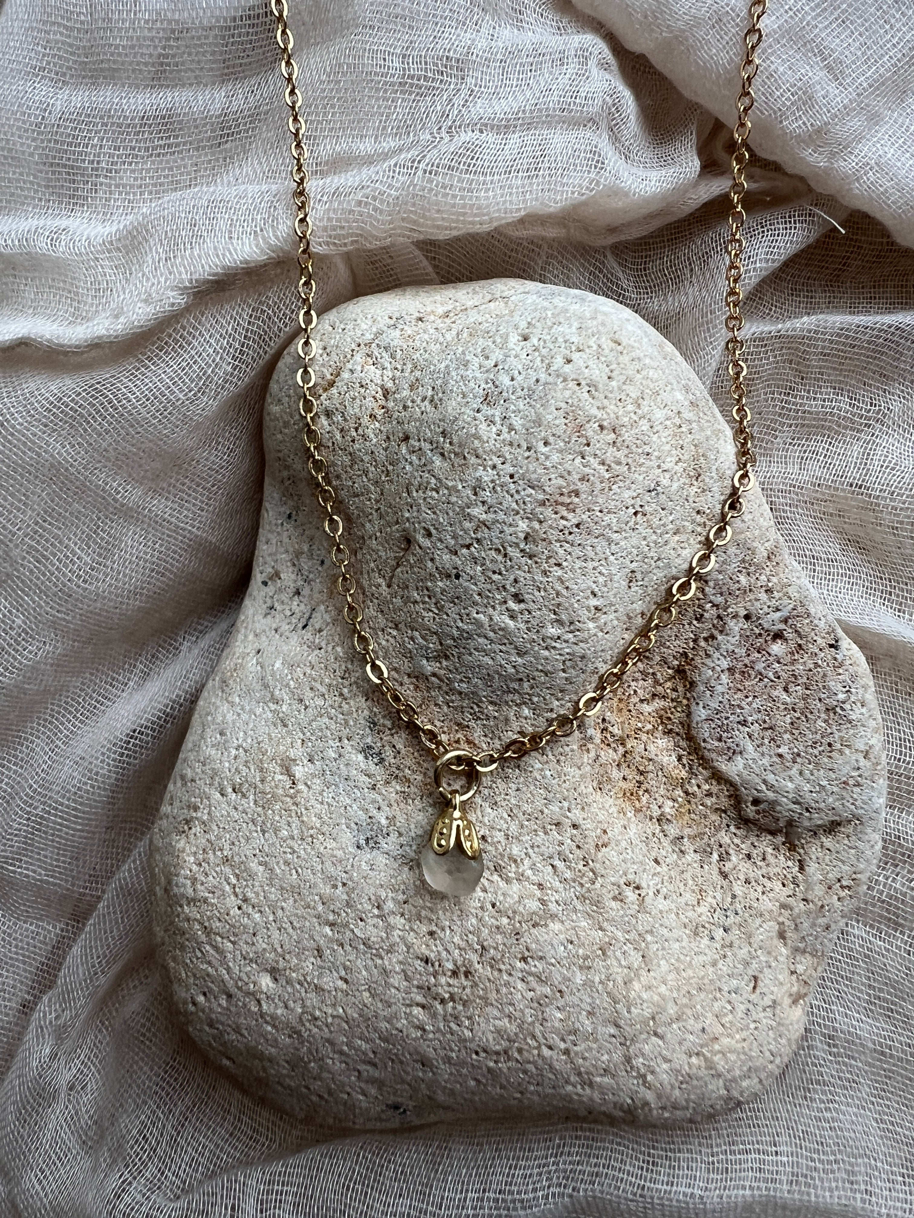 Handmade Sea Glass Pendant Necklace – Delicate  Gold-Plated Chain