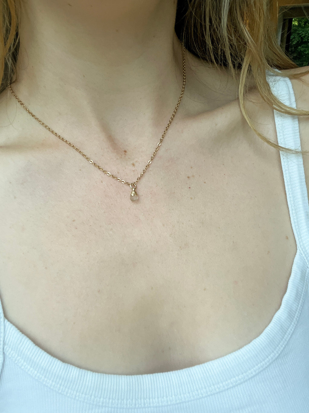 White Sea Glass Pendant Necklace – Gold-Plated Chain