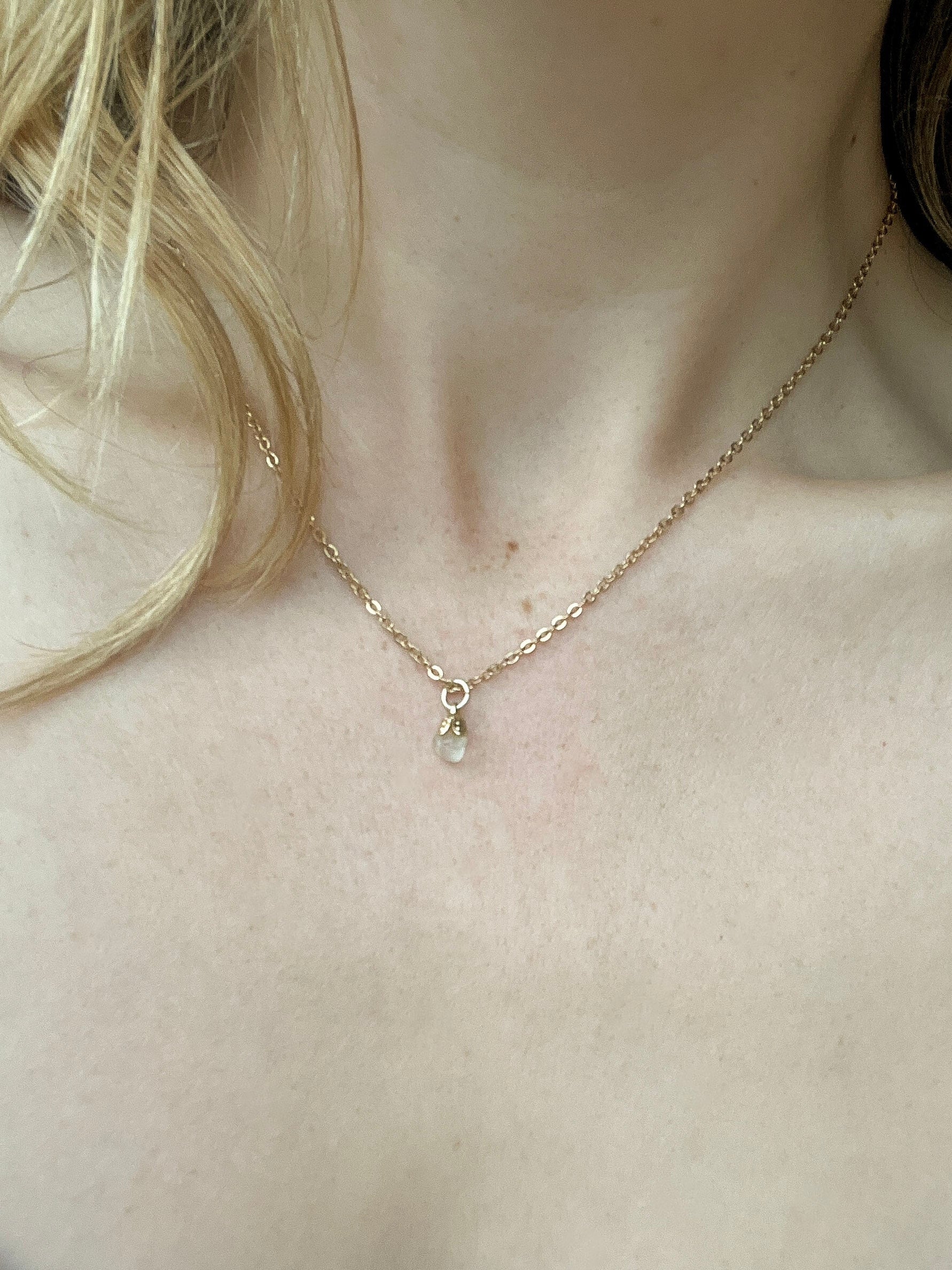 White Sea Glass Pendant Necklace – Gold-Plated Chain