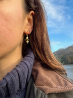 Green Sea Glass Earrings, Huggies with Freshwater Pearls