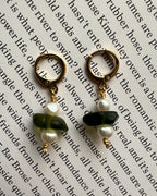 Green Sea Glass Earrings, Huggies with Freshwater Pearls