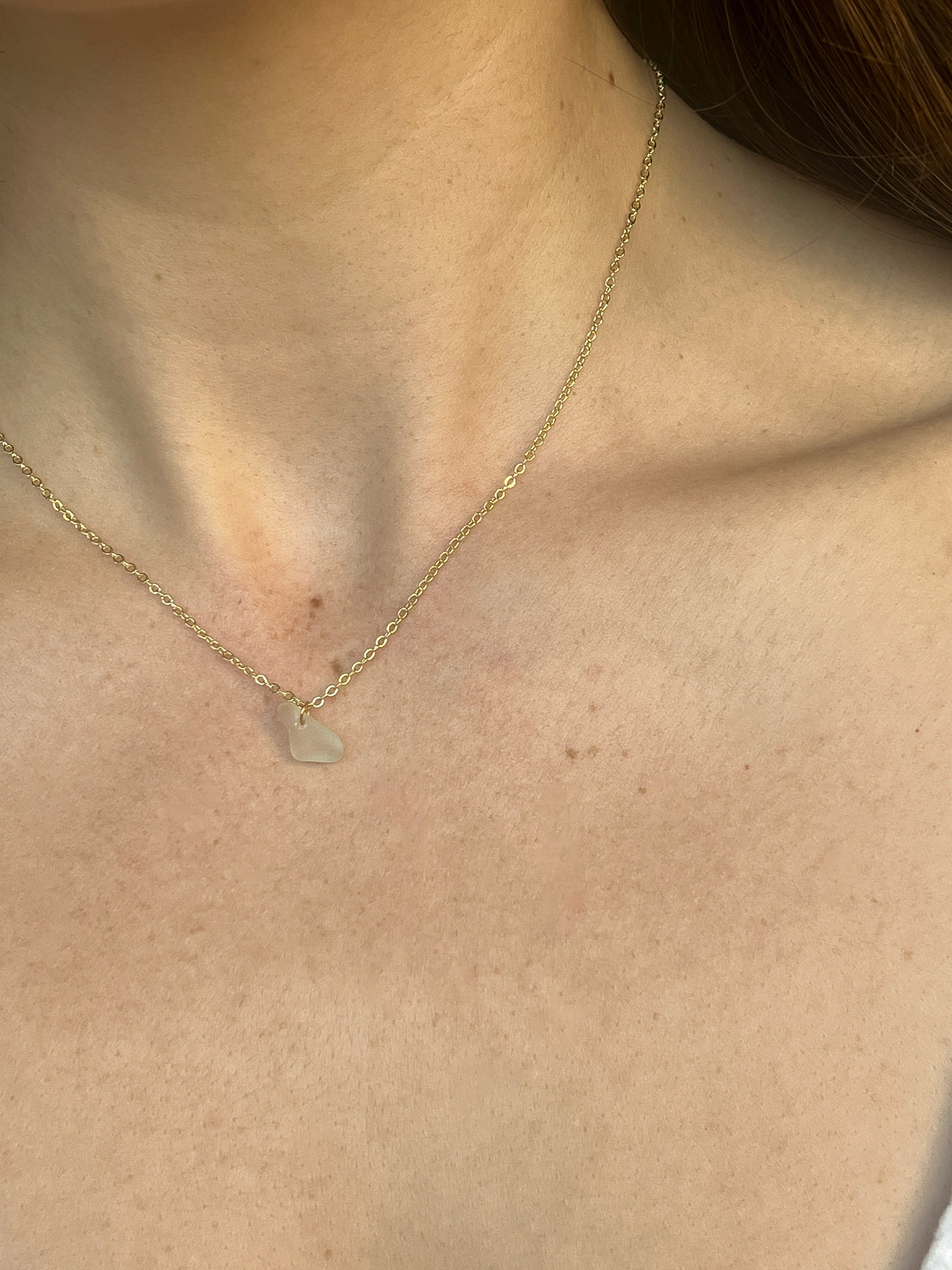 Handmade Sea Glass Pendant Necklace – Delicate  Gold-Plated Chain